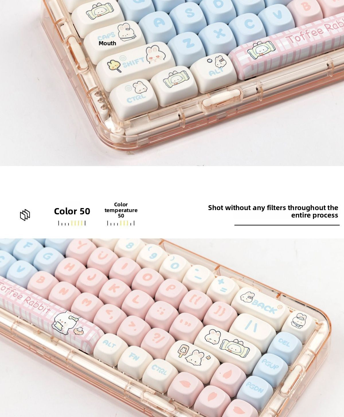 Toffee Bunny Cute Personalized Keycap MOA Dye-Sublimation PBT Rounded Compatible with Mechanical Keyboard 61/68/87/104