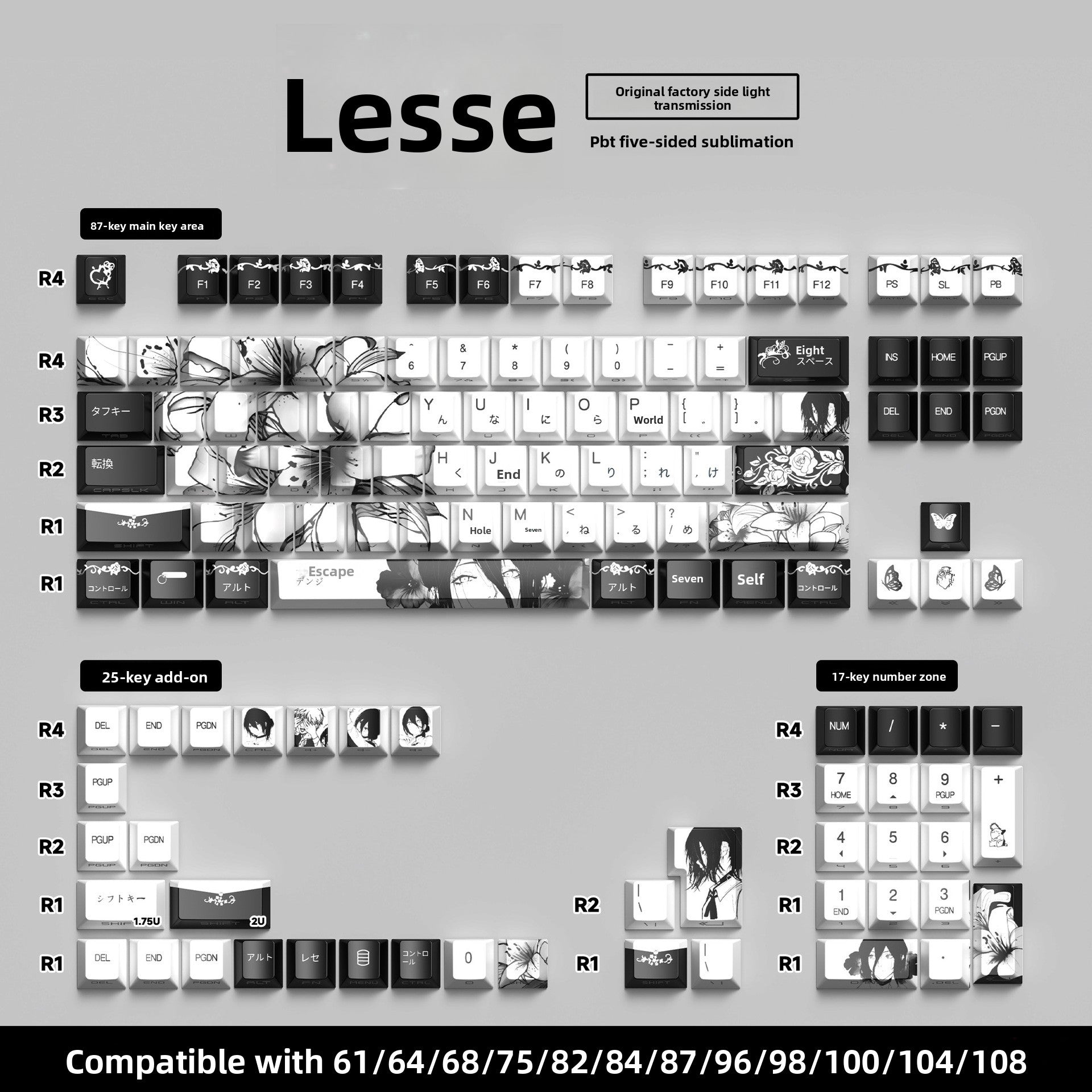 129 Keys Original Side-Engraved Translucent Keycaps PBT Dye-Sublimation Mechanical Keyboard Keycaps