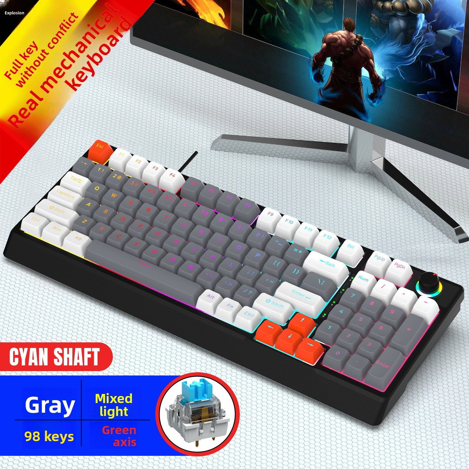 Mechanical Keyboard Custom Blue Switch Hot-Swappable Full-Key Rollover True Mechanical Keyboard Dual-Color Dye-Sublimation Keycaps