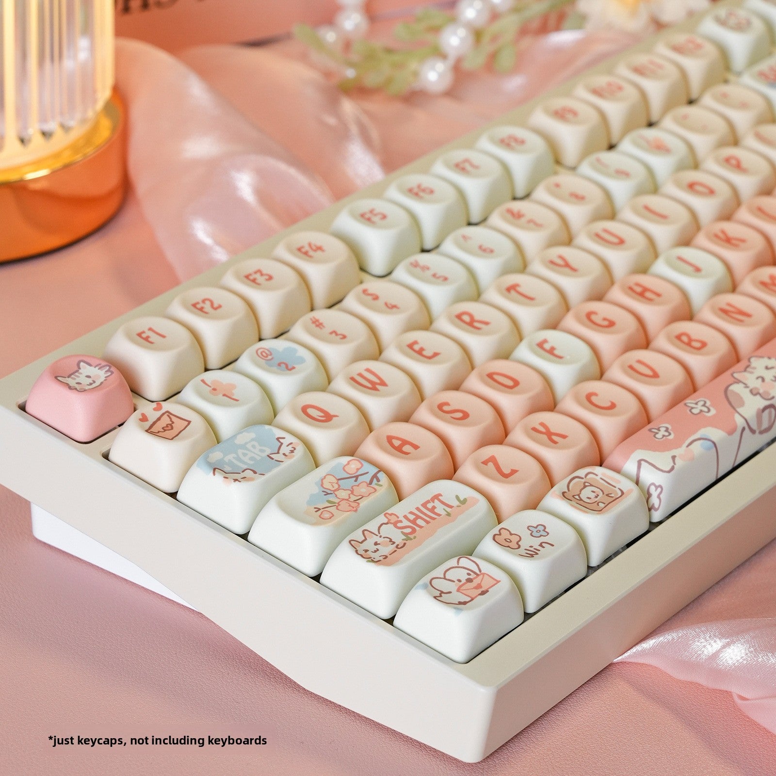 MOA Highly Off-White Light Pink Strawberry Kitten Sublimation Keycap 75 98 Full Set Mechanical Keyboard Keycap
