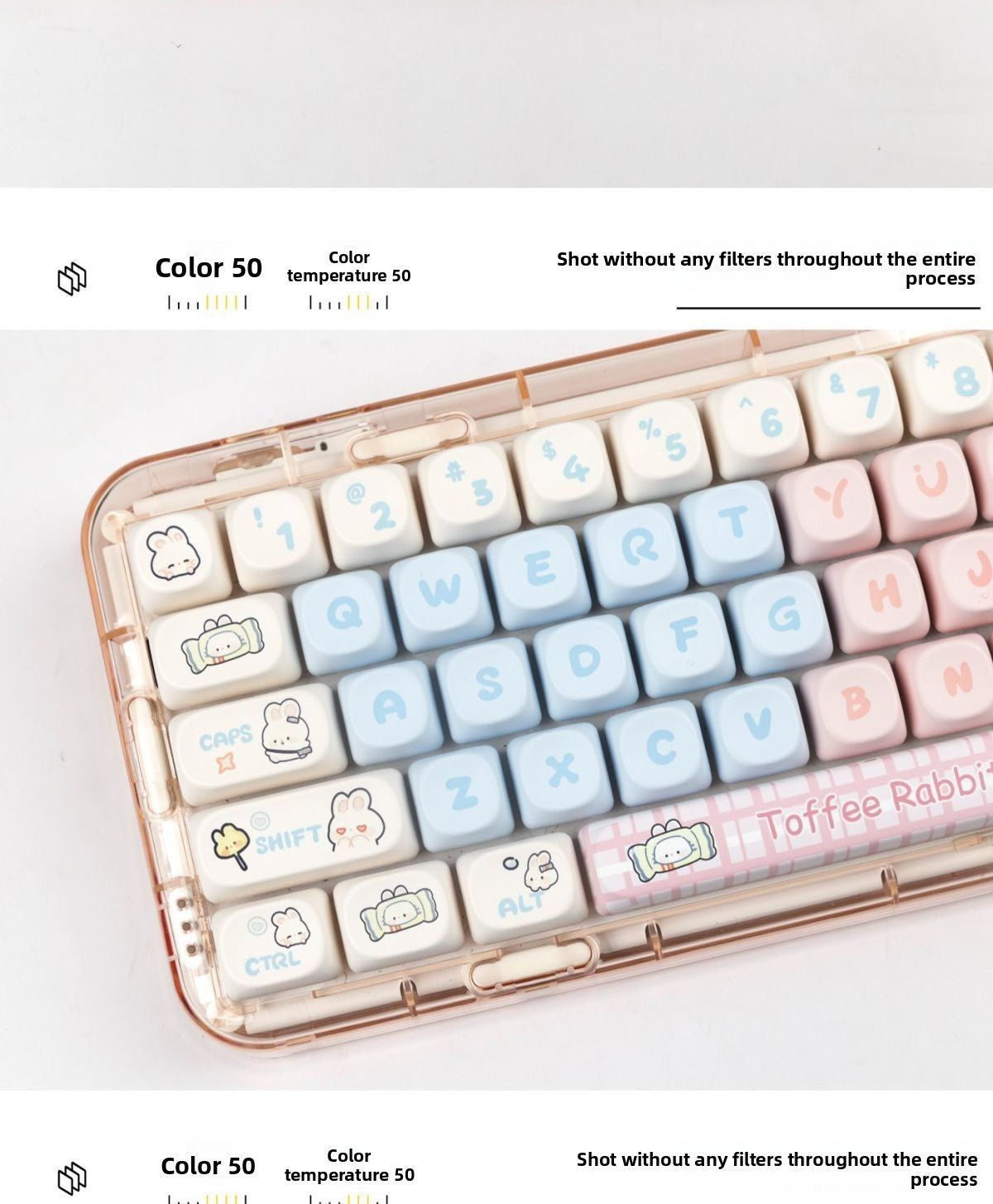 Toffee Bunny Cute Personalized Keycap MOA Dye-Sublimation PBT Rounded Compatible with Mechanical Keyboard 61/68/87/104