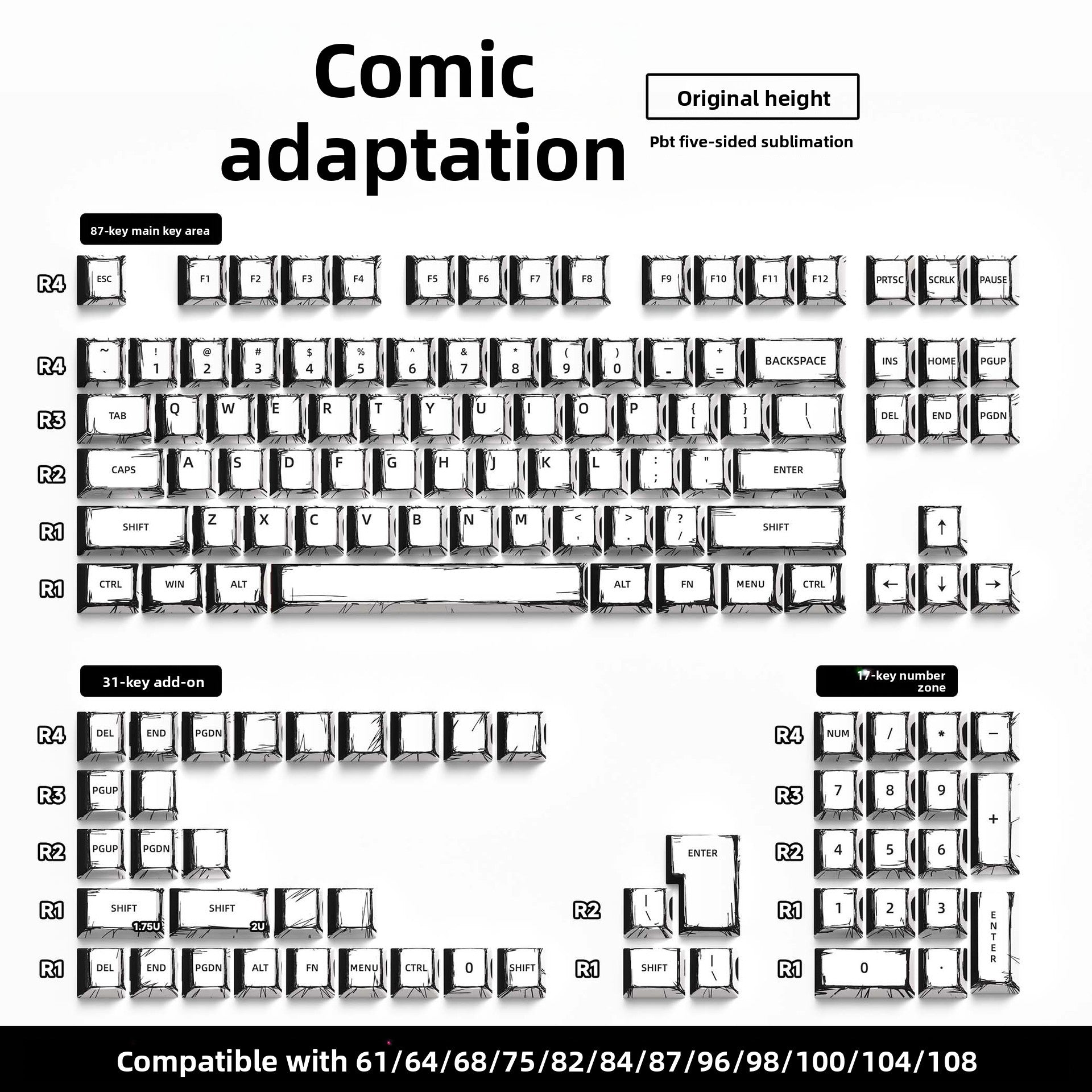 129 Keys Original Side-Engraved Translucent Keycaps PBT Dye-Sublimation Mechanical Keyboard Keycaps