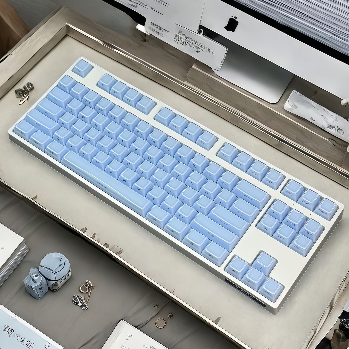 Jelly Blue Side Engraved Keycap 0EM Small Full Set 136 Keys PC Transparent Magnetic Axis Keyboard