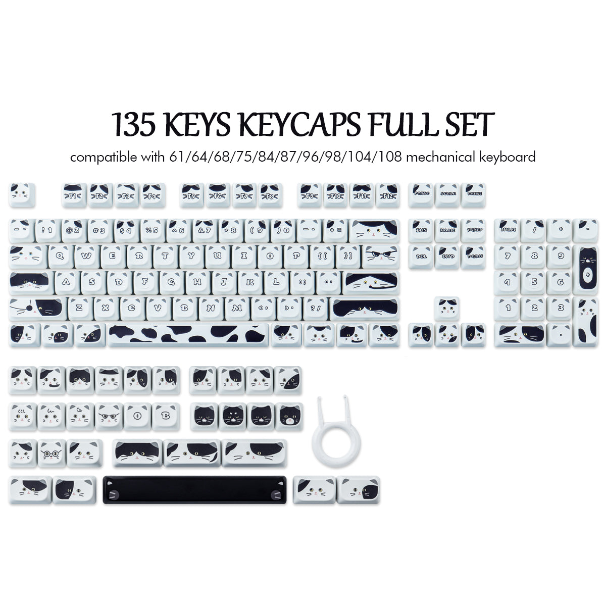 Black White Kitten keycaps