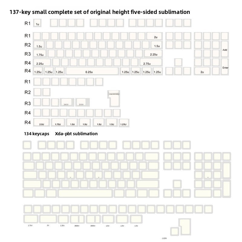 PBT Material XDA Profile Minimalist White Keycaps Light Blocking 134 Keys Small Full Set Material Mechanical Keyboard Keycaps
