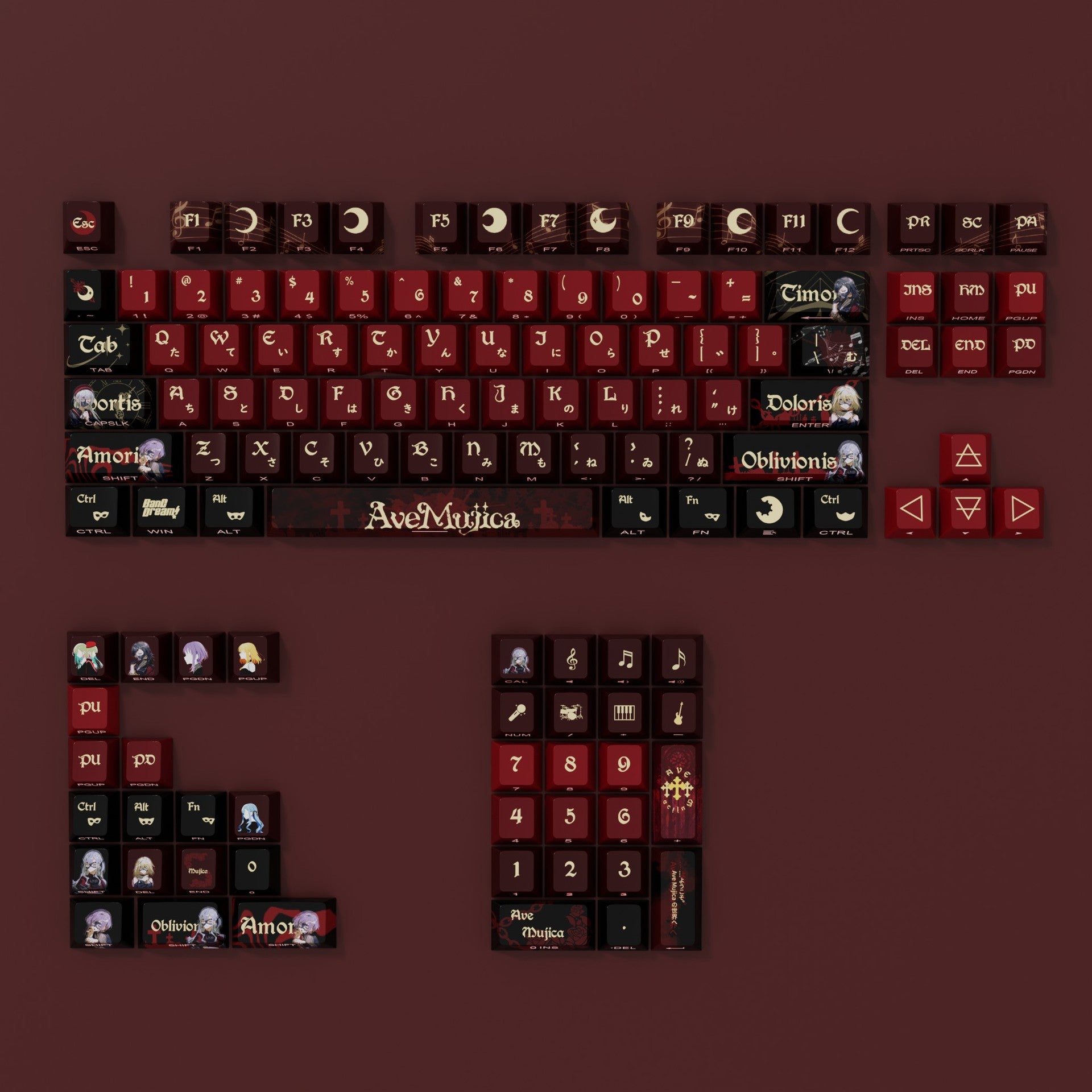 AveMujica Side Engraved Translucent Original Full Set PBT Dye-Sublimation Keycaps Compatible with Logitech and Wooting