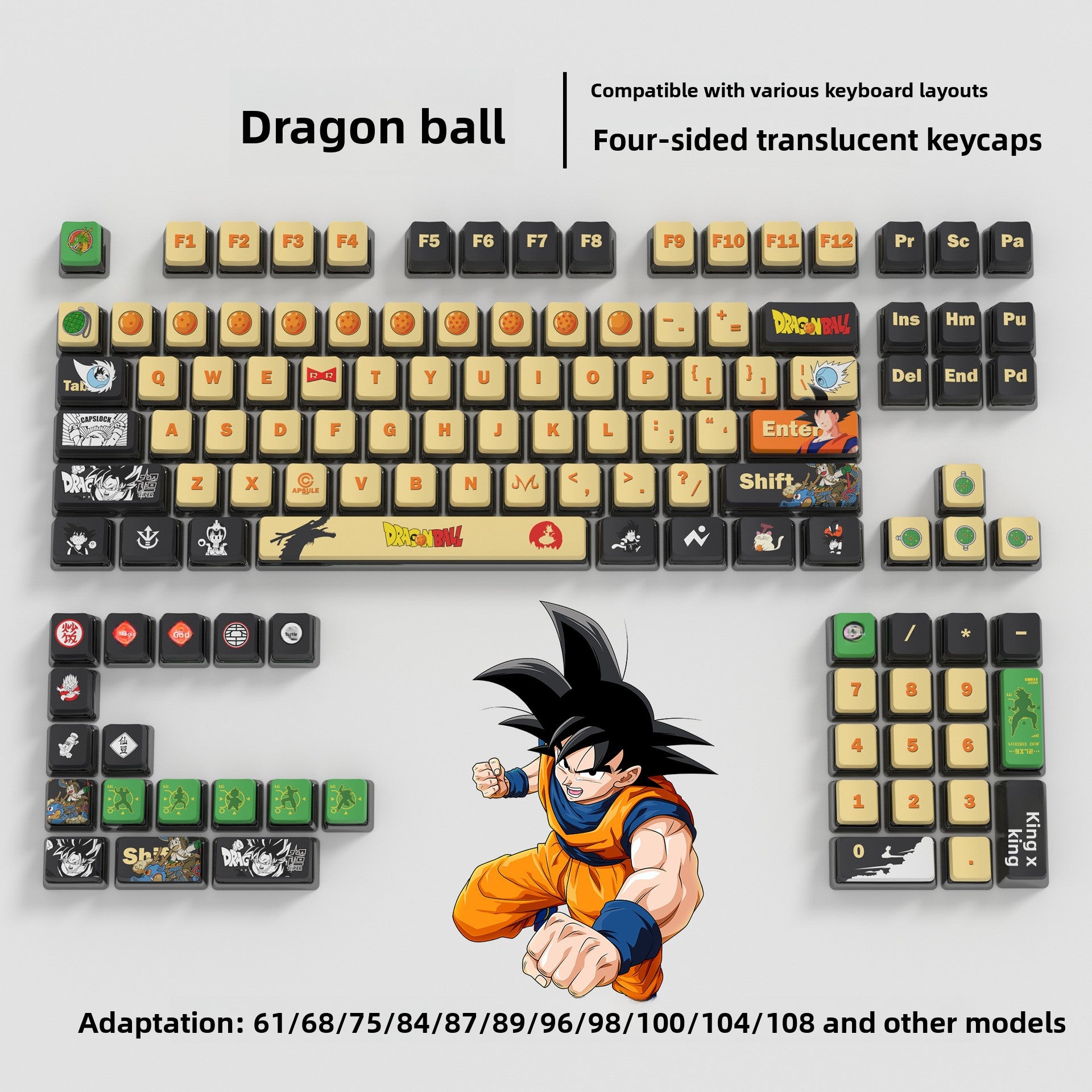 Dragon Ball Theme Four-Sided Translucent Pudding Keycap PBT Dye-Sublimation Compatible with Meijia Lion Wooting