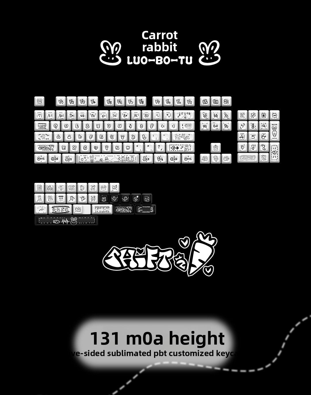 Carrot Rabbit Mechanical Keyboard Keycaps MOA/FA Height Customizable Keycaps Compatible with Wolf F Spider 75 87 98 104