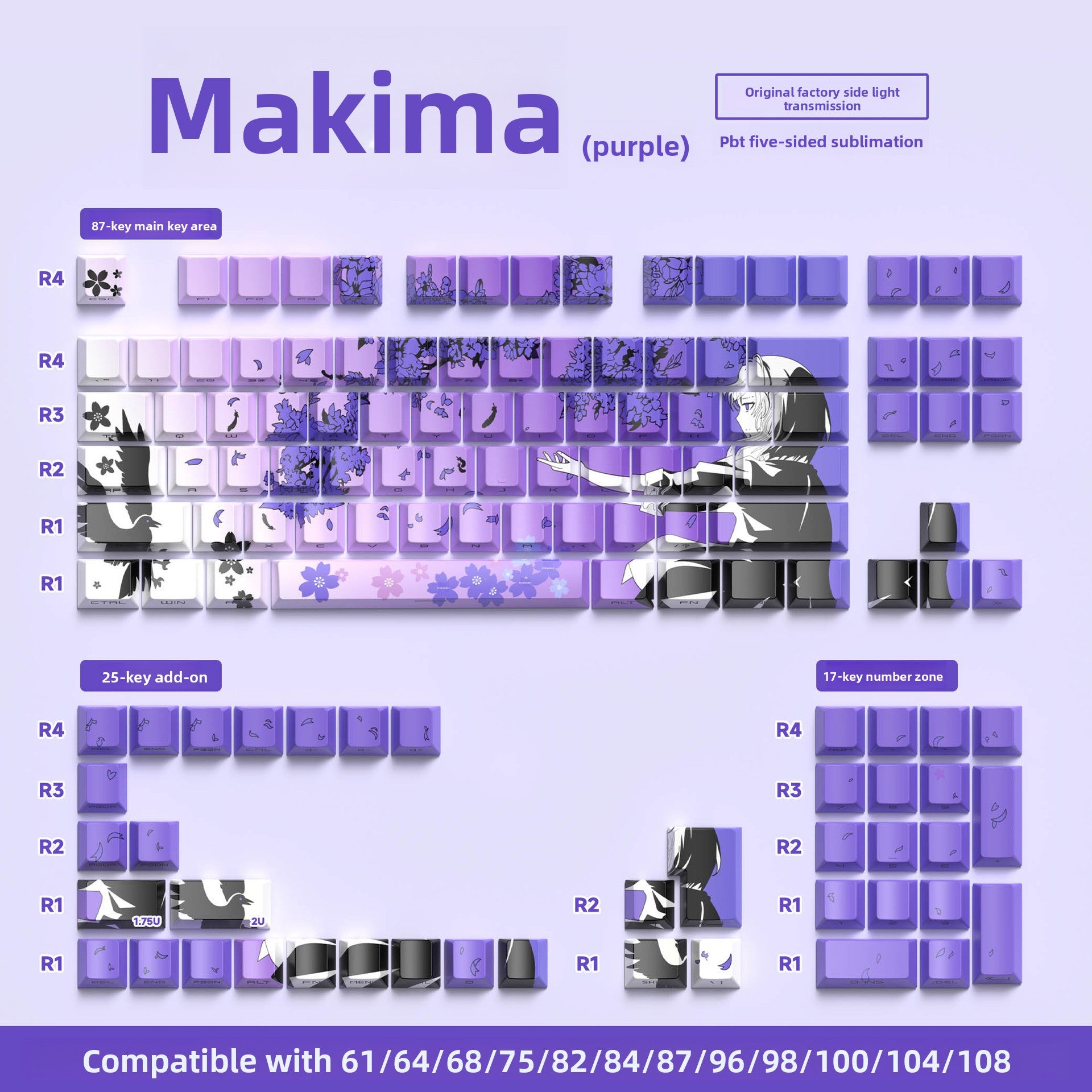 129 Keys Original Side-Engraved Translucent Keycaps PBT Dye-Sublimation Mechanical Keyboard Keycaps