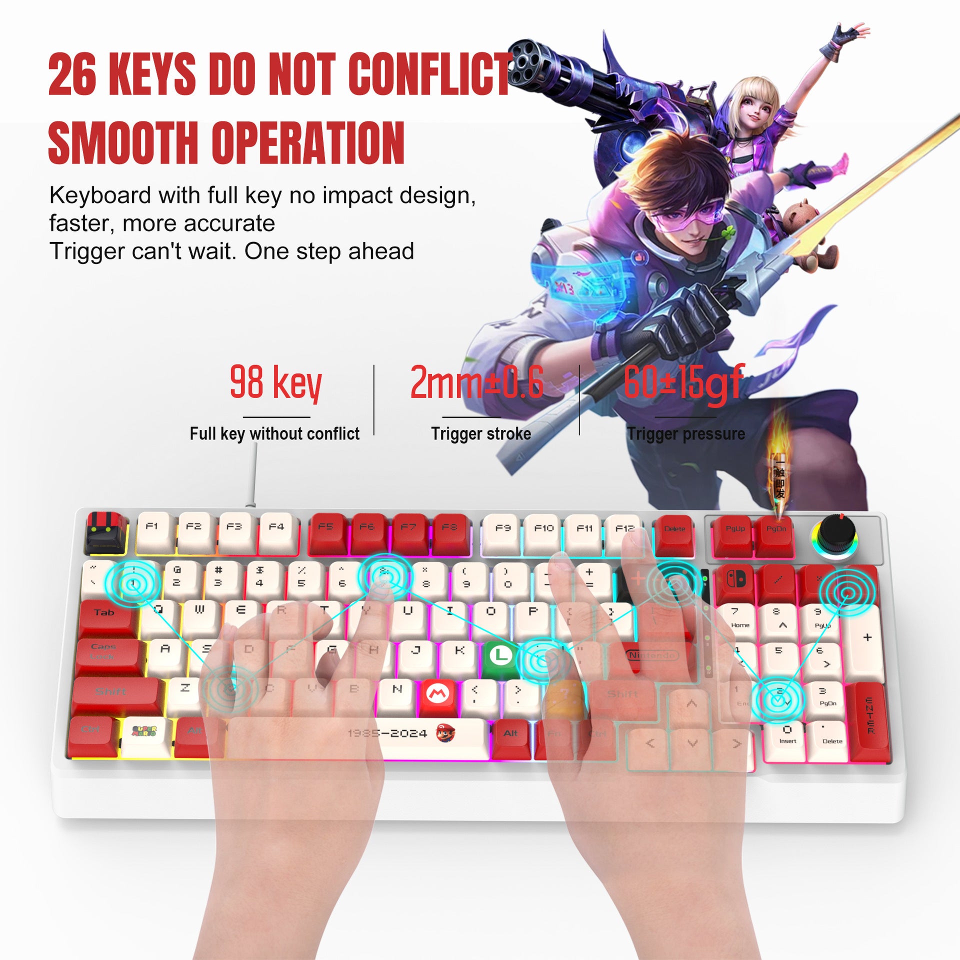 Mechanical Keyboard Custom Blue Switch Hot-Swappable Full-Key Rollover True Mechanical Keyboard Dual-Color Dye-Sublimation Keycaps