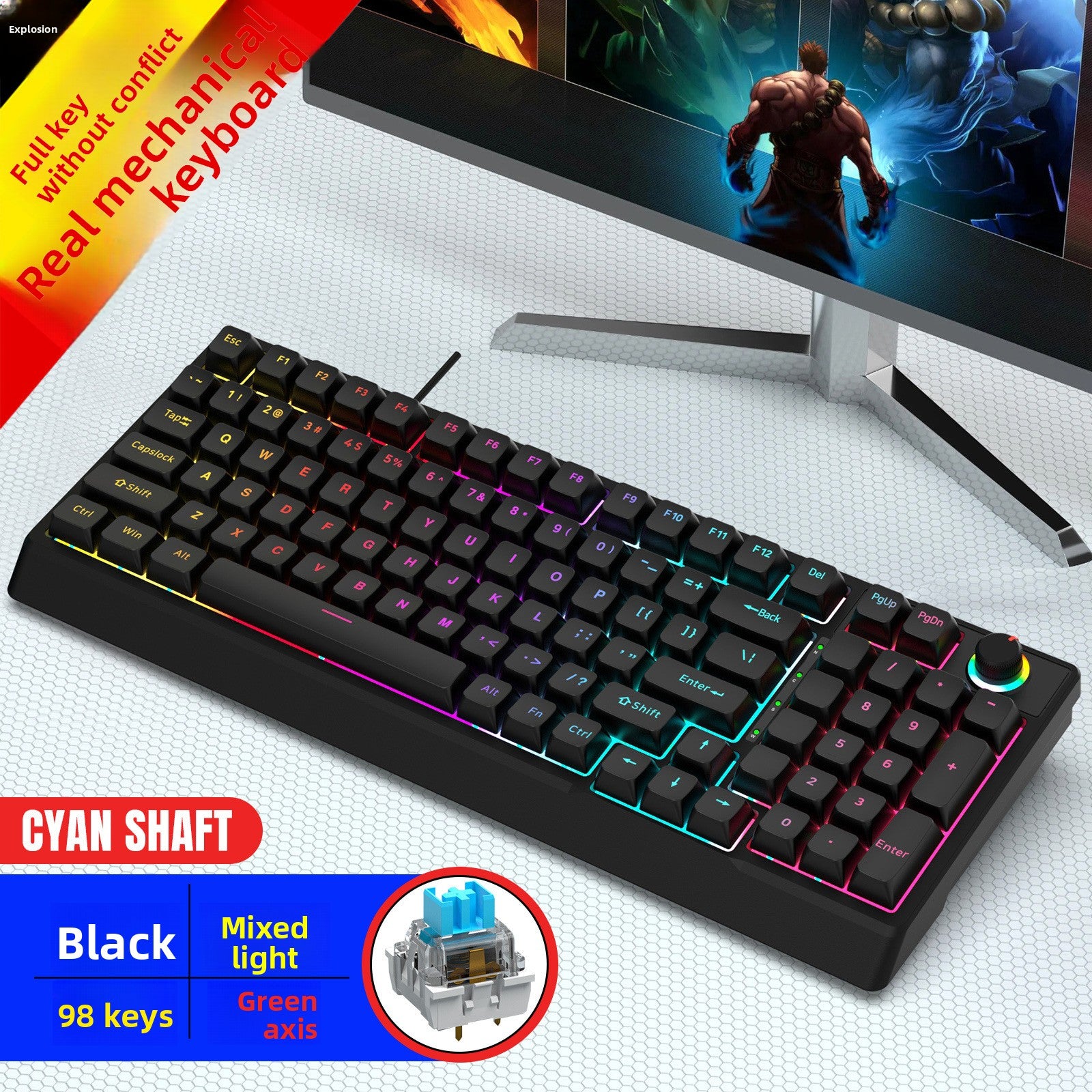 Mechanical Keyboard Custom Blue Switch Hot-Swappable Full-Key Rollover True Mechanical Keyboard Dual-Color Dye-Sublimation Keycaps