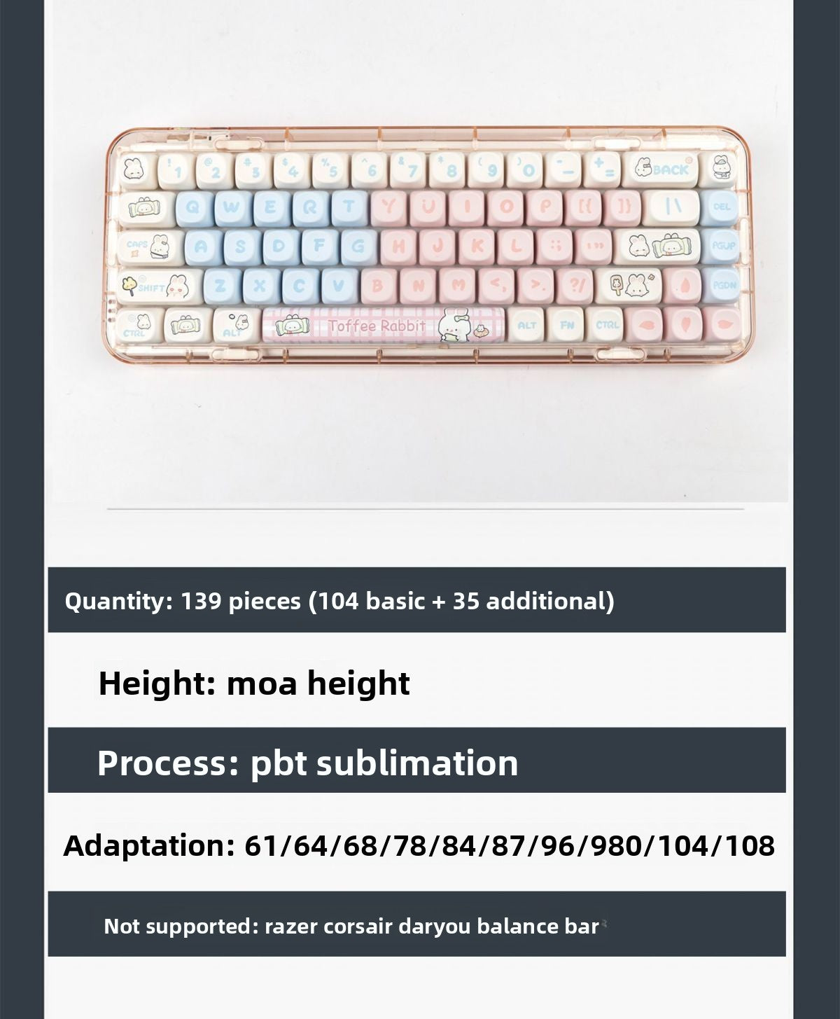 Toffee Bunny Cute Personalized Keycap MOA Dye-Sublimation PBT Rounded Compatible with Mechanical Keyboard 61/68/87/104