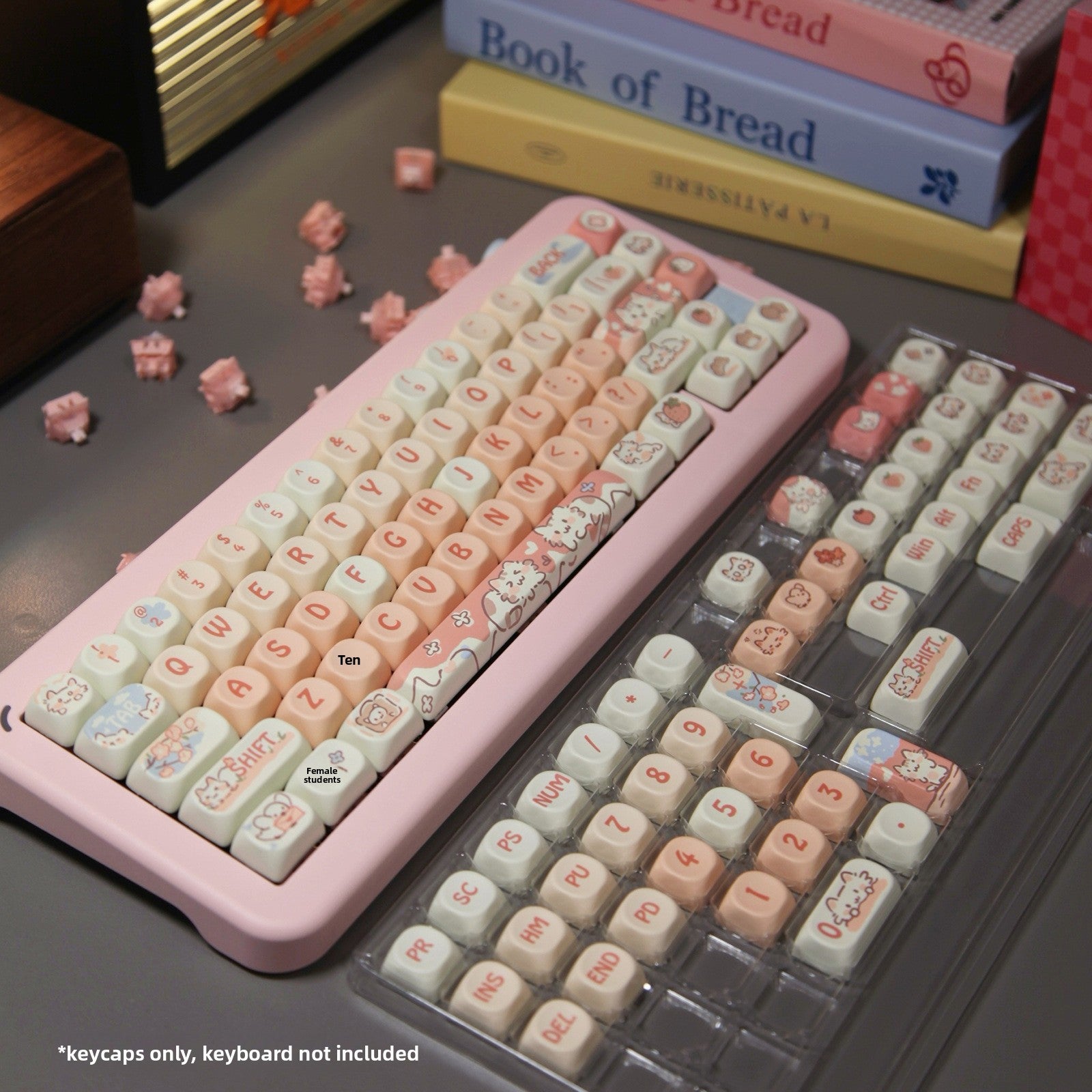 MOA Highly Off-White Light Pink Strawberry Kitten Sublimation Keycap 75 98 Full Set Mechanical Keyboard Keycap