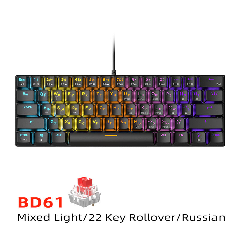 Wired Mechanical Keyboard Red Axis Green Axis Tea Axis Mixed Light E-sports Game 61 Key Mechanical Keyboard