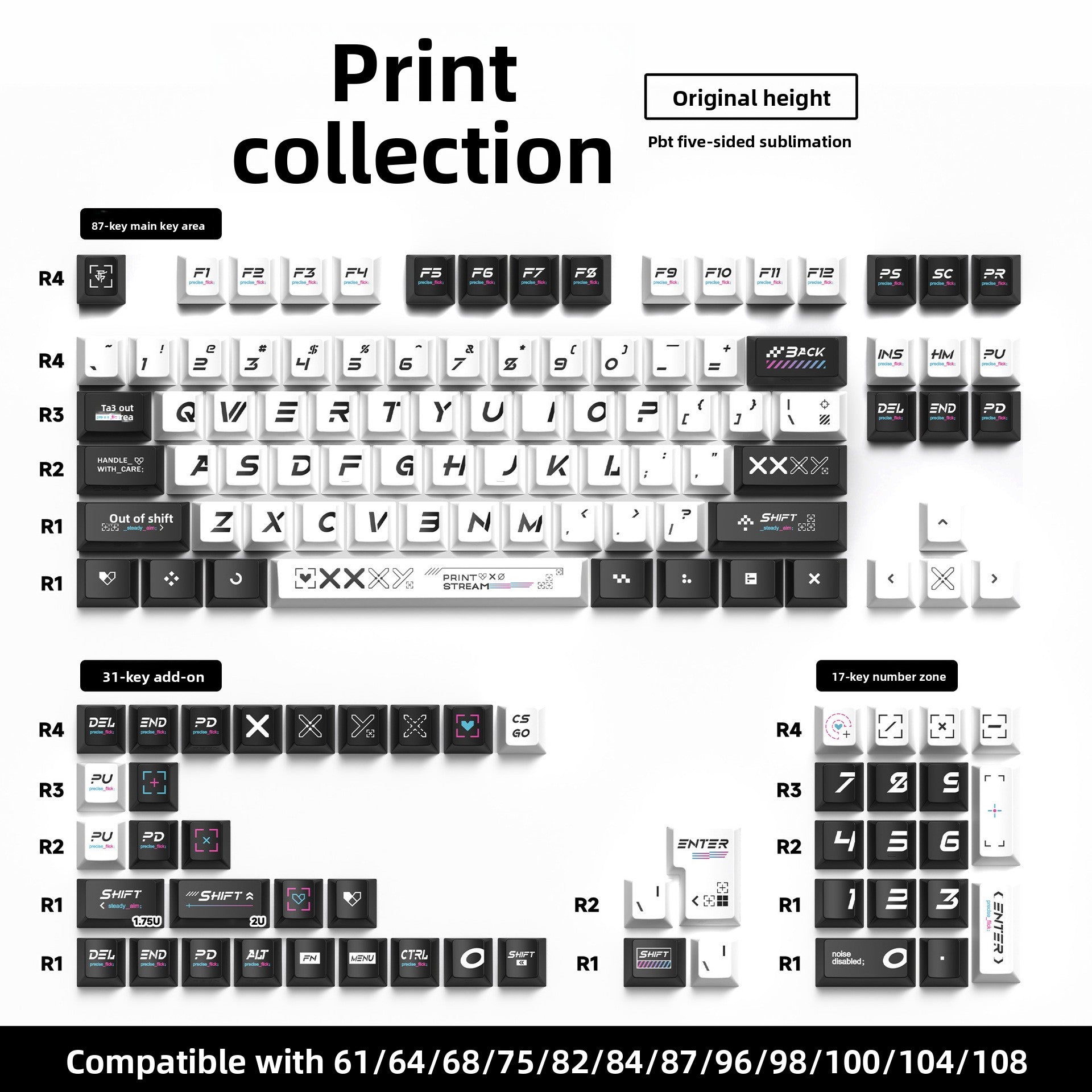 129 Keys Original Side-Engraved Translucent Keycaps PBT Dye-Sublimation Mechanical Keyboard Keycaps