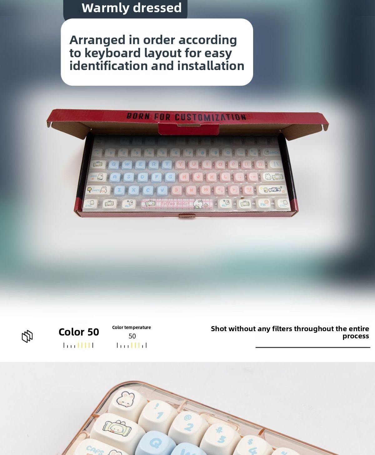 Toffee Bunny Cute Personalized Keycap MOA Dye-Sublimation PBT Rounded Compatible with Mechanical Keyboard 61/68/87/104