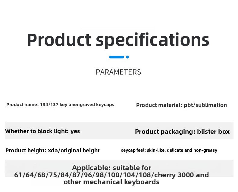 PBT Material XDA Profile Minimalist White Keycaps Light Blocking 134 Keys Small Full Set Material Mechanical Keyboard Keycaps