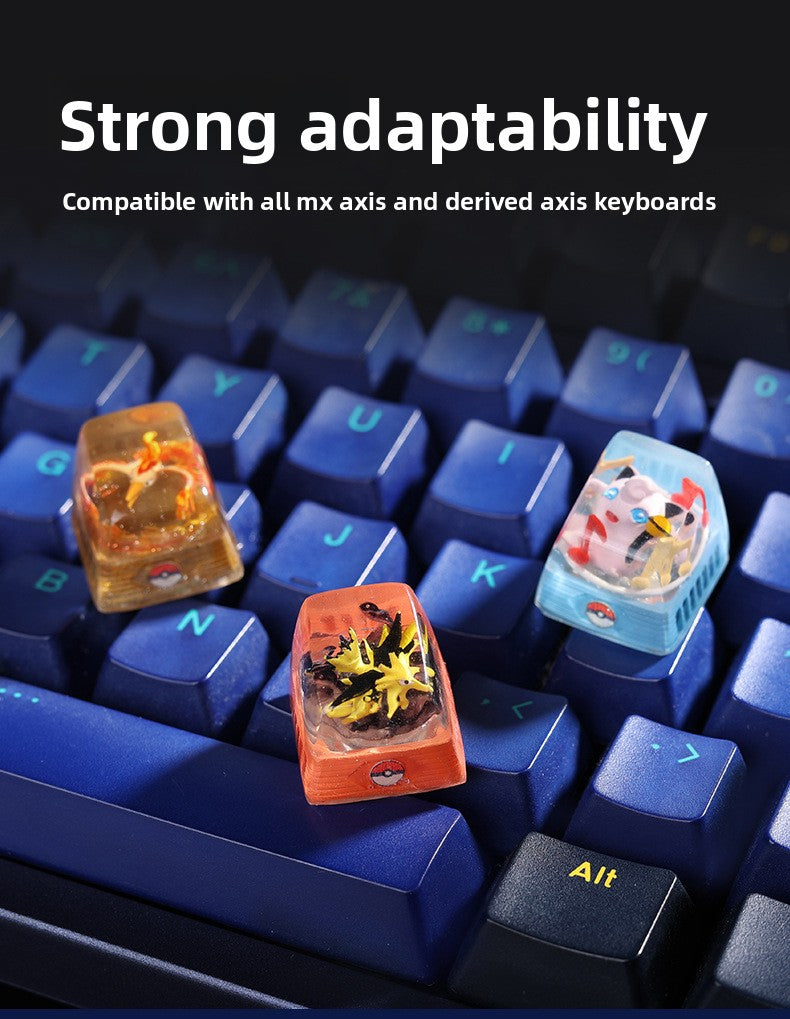 DIY Epoxy Crystal Three Holy Birds Mechanical Keyboard Custom Keycaps Pokémon Keycaps Cross Translucent SA High