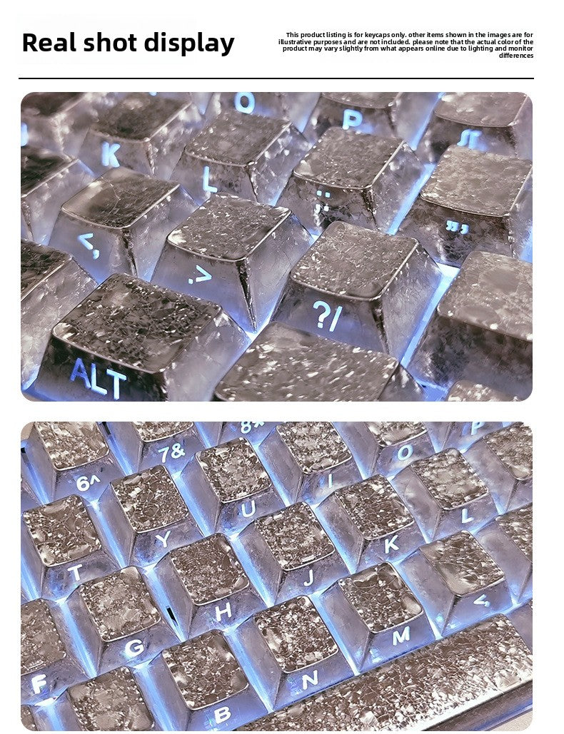 Ice Crack Metallic Paint Original Side Engraving Translucent Sublimation Keyboard Keycaps Compatible with Night Demon Mega Lion Wooting 60