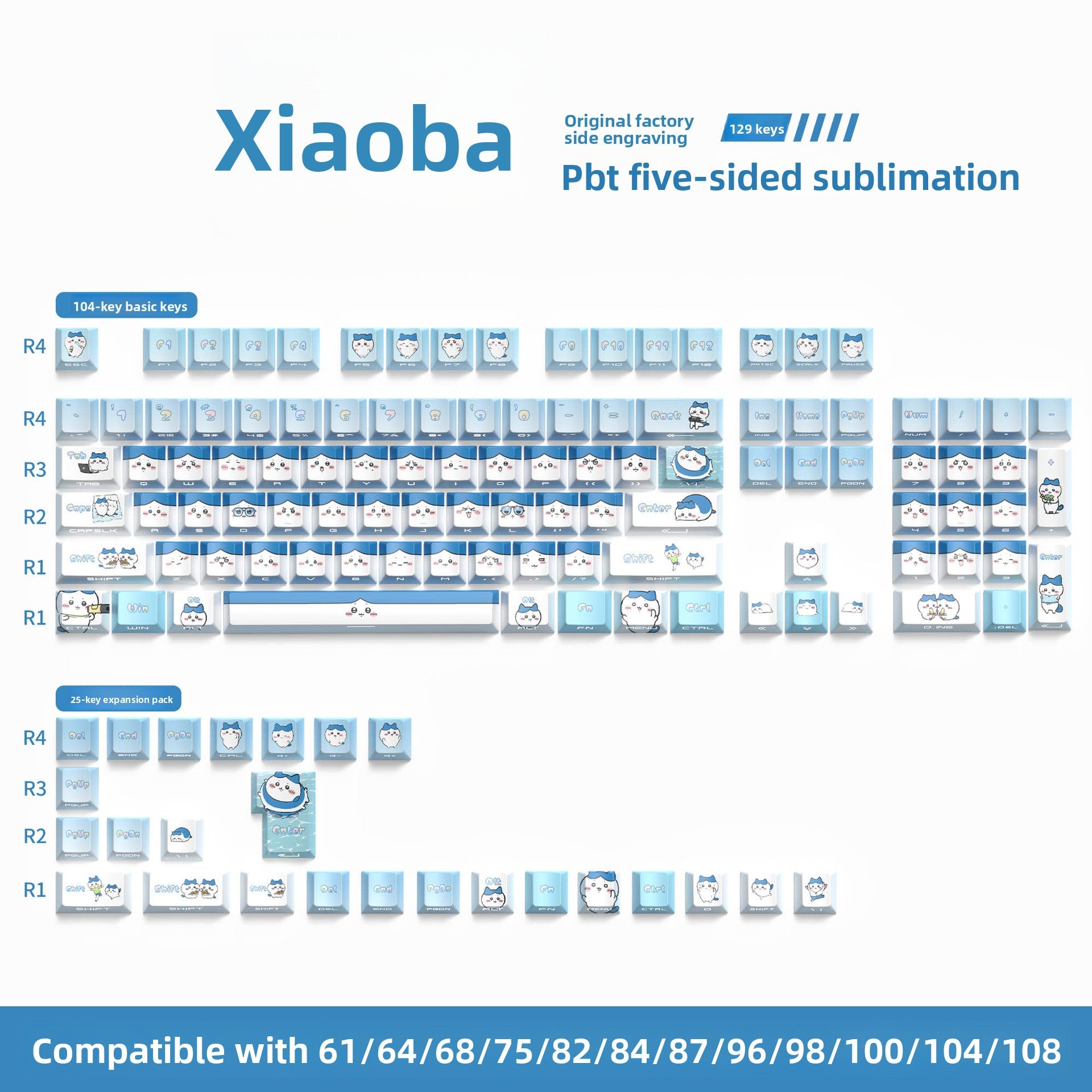 129 Keys Original Side-Engraved Translucent Keycaps PBT Dye-Sublimation Mechanical Keyboard Keycaps