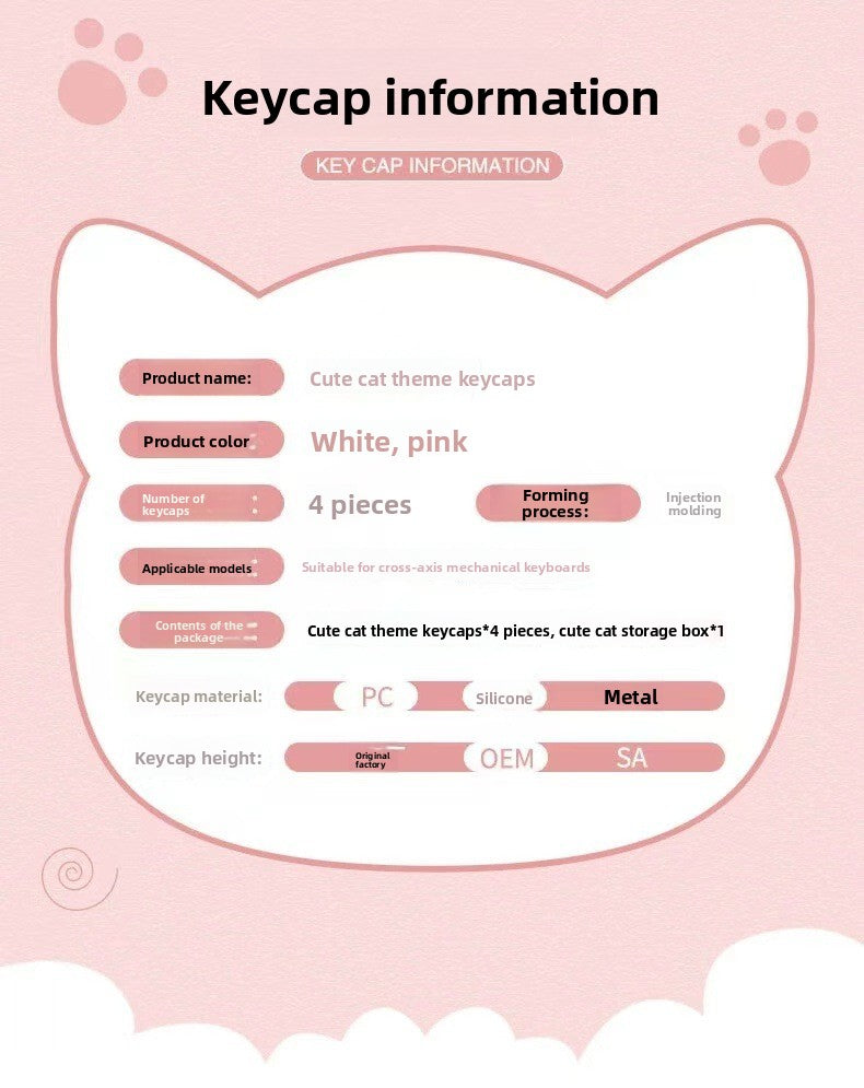 Brand New Keyboard Caps Cute Cat Paw Cat Butt Silicone Soft Elastic Feel Mechanical Keyboard Keycaps Universal Personalized Wear-resistant