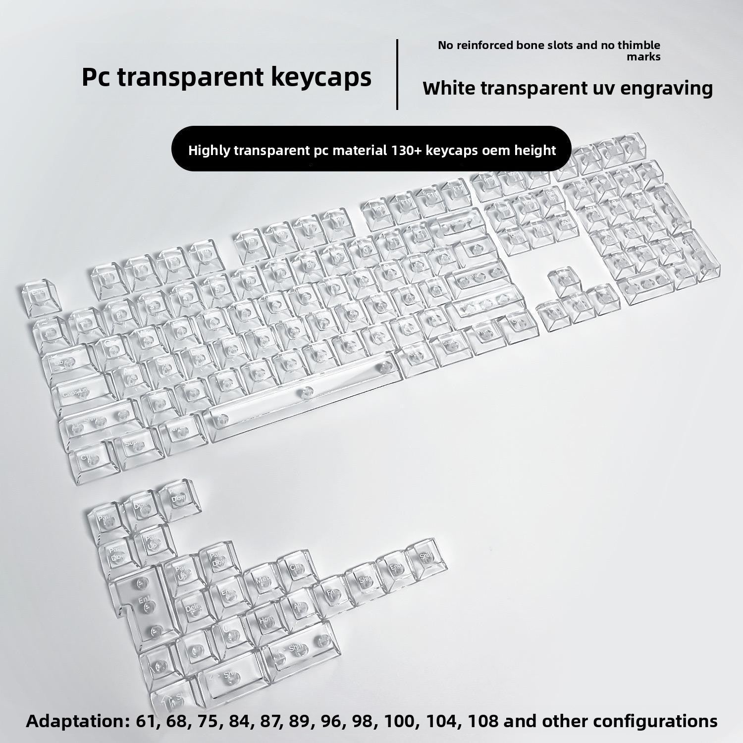 132 Keys Fully Transparent DIY-customized Fog Transparent Keycap Transparent PC Material Side Engraved Mechanical Keyboard Keycap