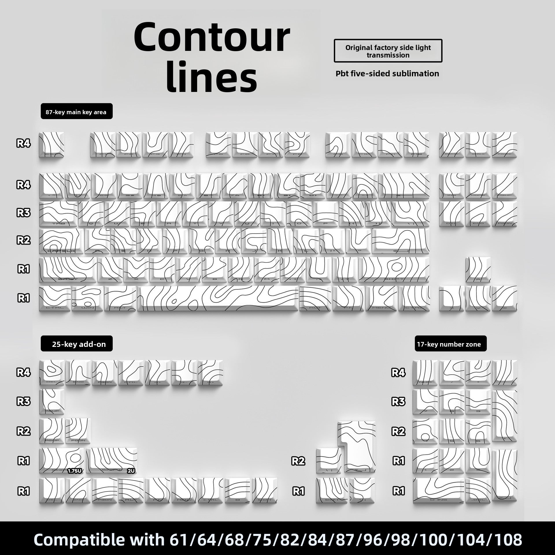 129 Keys Original Side-Engraved Translucent Keycaps PBT Dye-Sublimation Mechanical Keyboard Keycaps