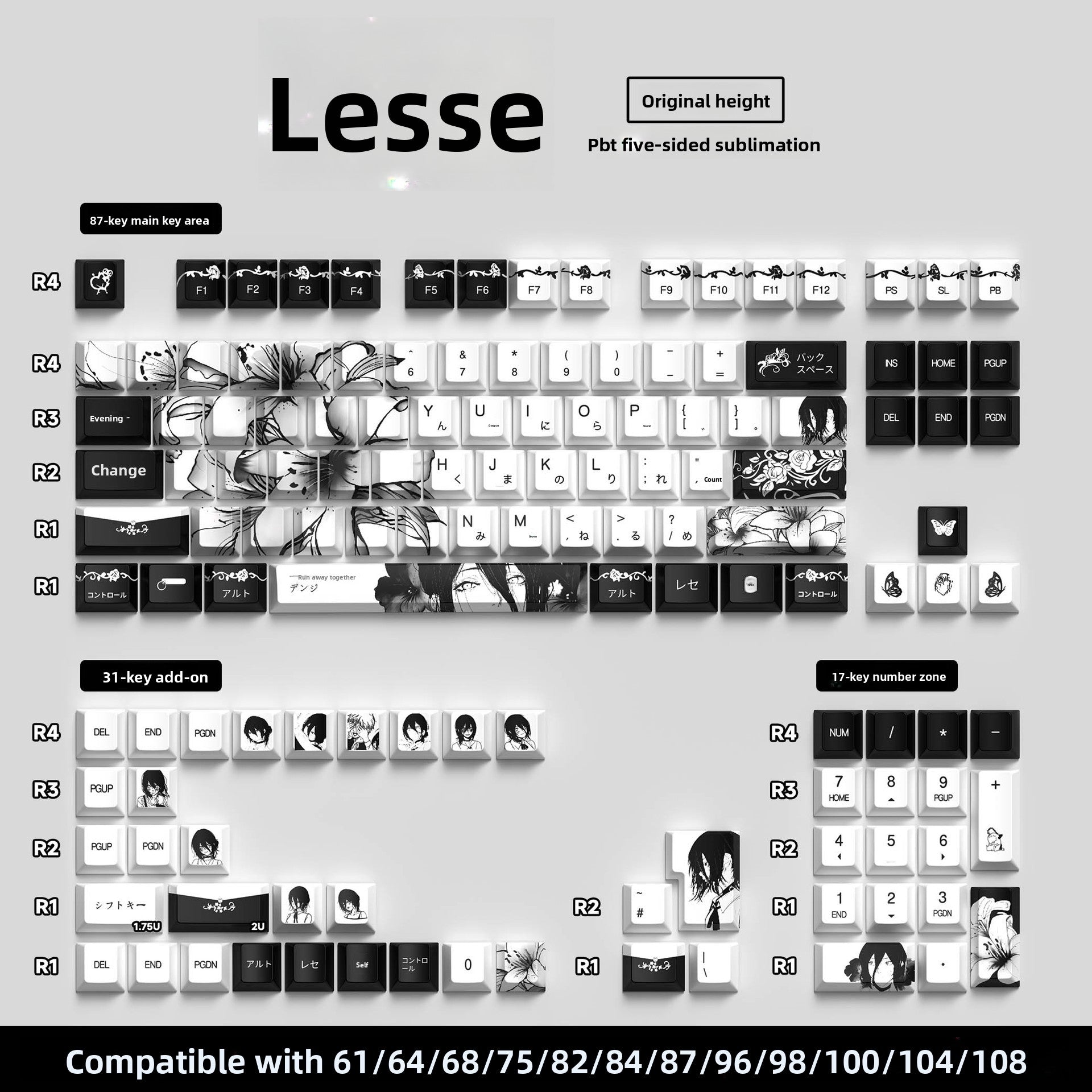 129 Keys Original Side-Engraved Translucent Keycaps PBT Dye-Sublimation Mechanical Keyboard Keycaps