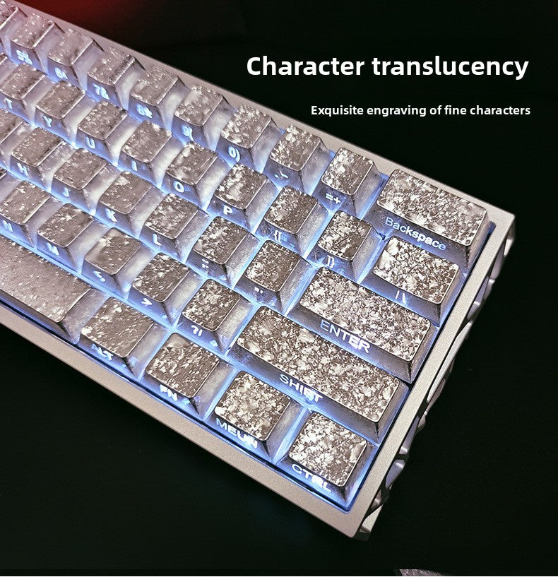 Ice Crack Metallic Paint Original Side Engraving Translucent Sublimation Keyboard Keycaps Compatible with Night Demon Mega Lion Wooting 60