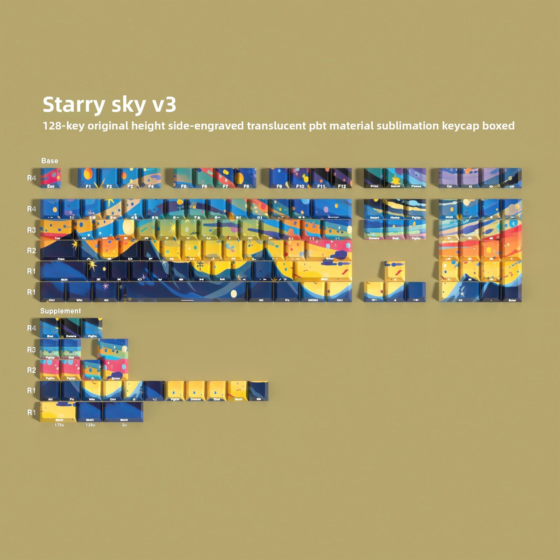 JCM Starry Sky Oil Painting Keycap Side Engraving Translucent Characters 128 Keys Boxed Full Set Mechanical Keyboard Keycap Wooting