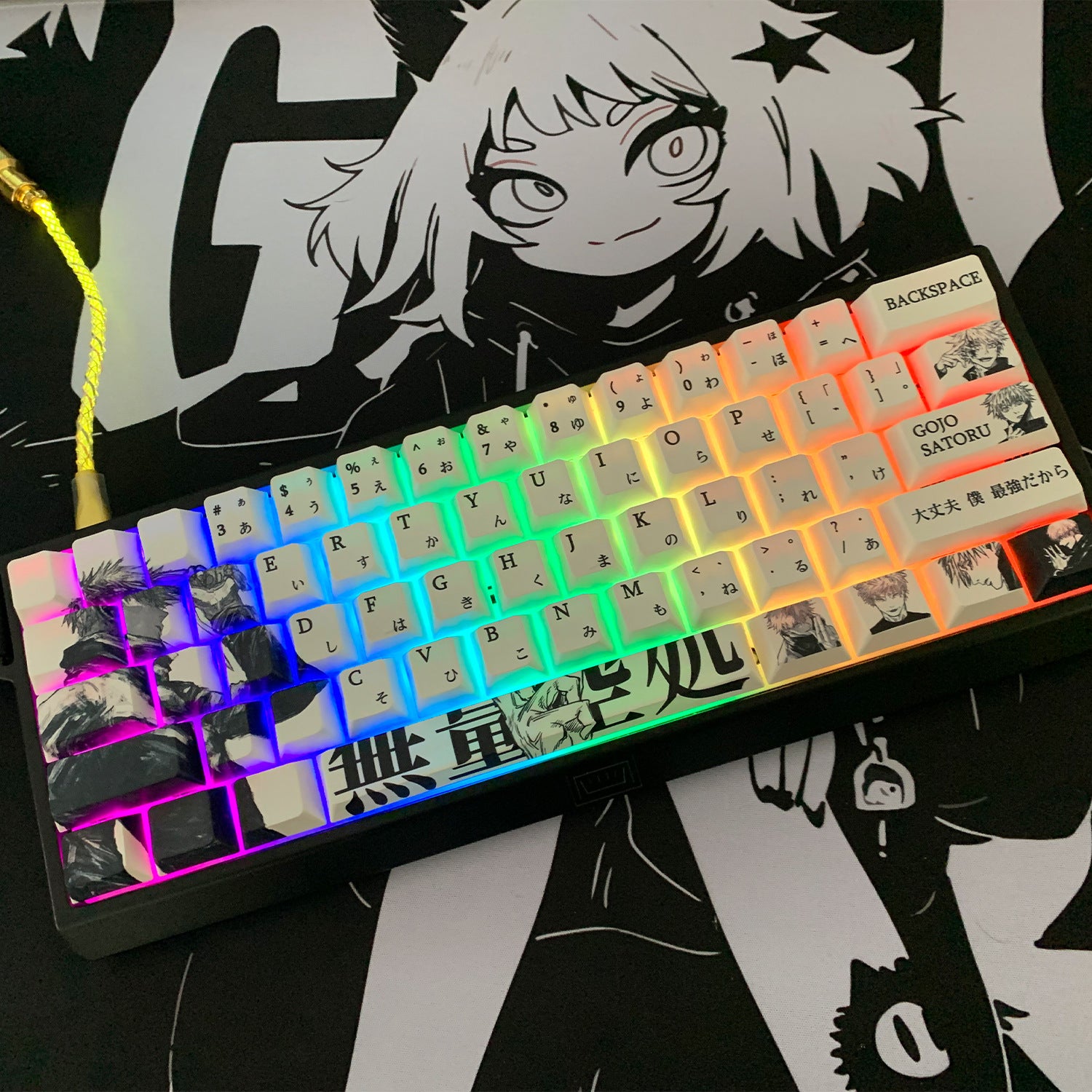 Jujutsu Kaisen Gojo Satoru Keycap Five-Sided Sublimation Customization Compatible with Wooting 60HE Keycap