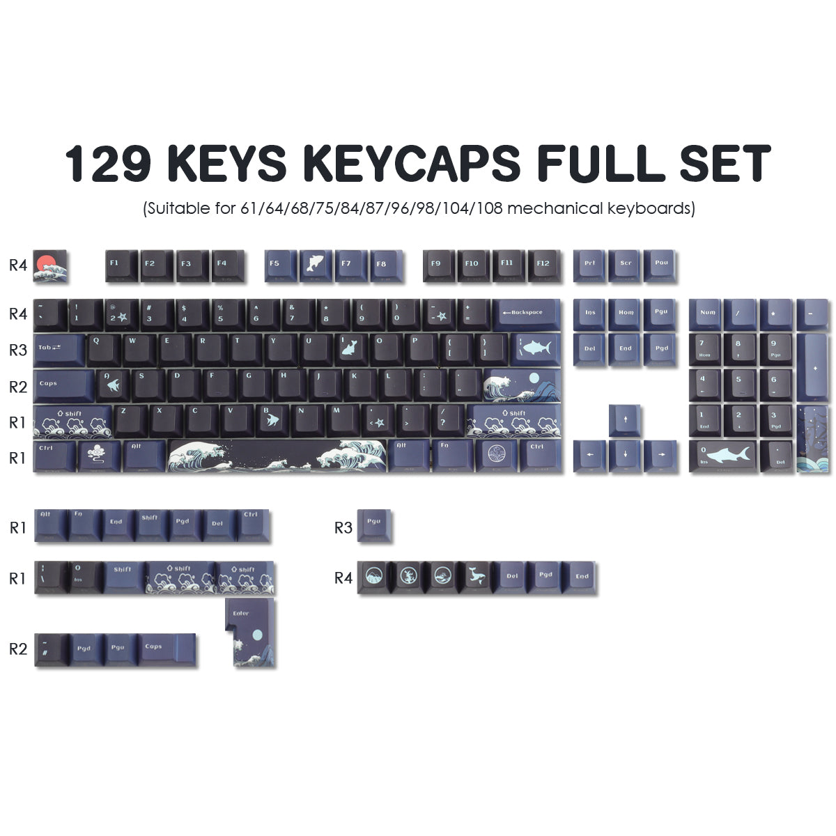 Black Coral Sea Side light keycaps