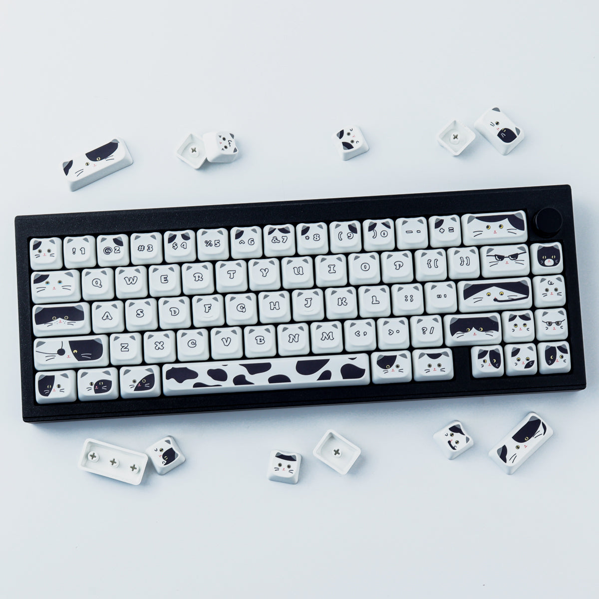 Black White Kitten keycaps