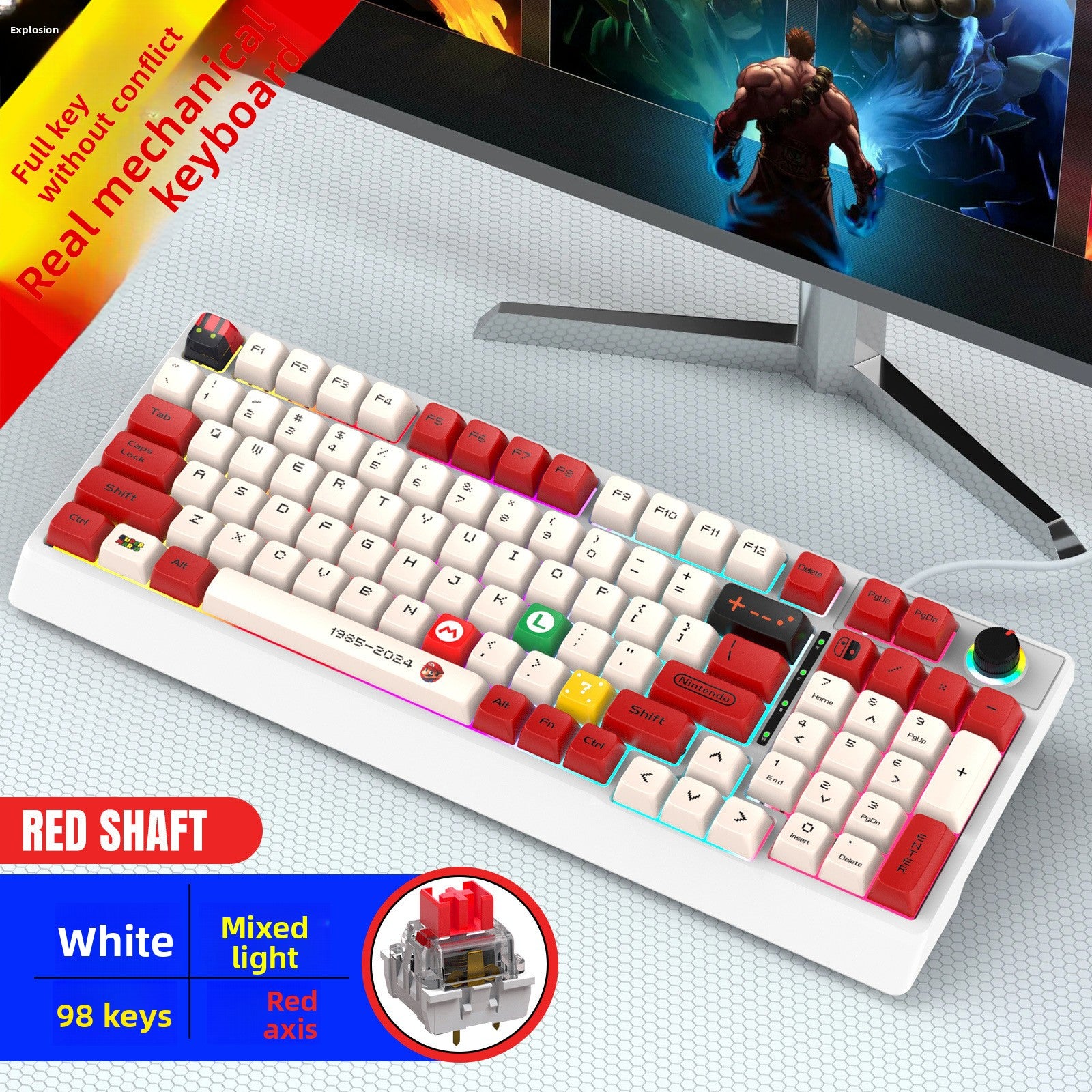 Mechanical Keyboard Custom Blue Switch Hot-Swappable Full-Key Rollover True Mechanical Keyboard Dual-Color Dye-Sublimation Keycaps
