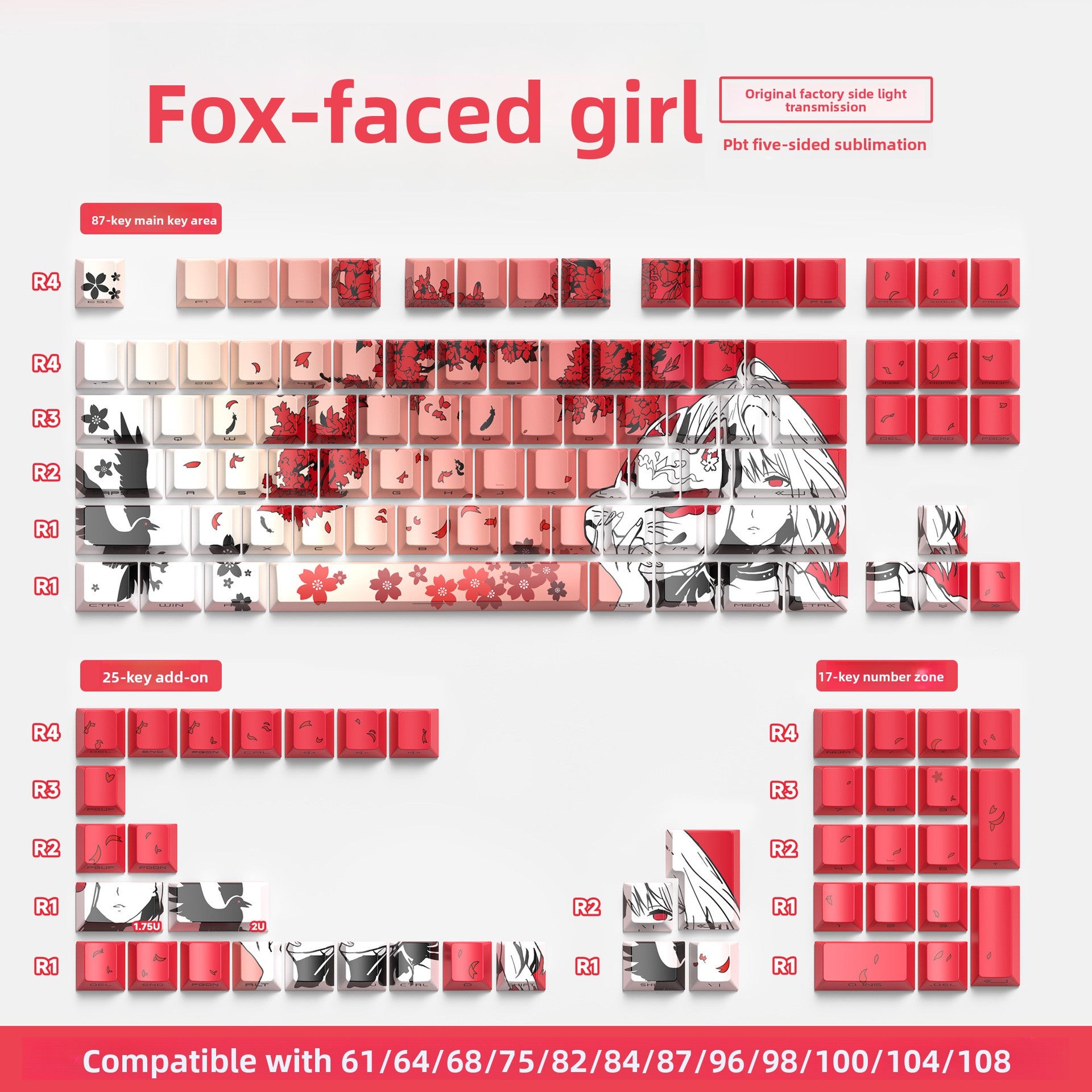 129 Keys Original Side-Engraved Translucent Keycaps PBT Dye-Sublimation Mechanical Keyboard Keycaps