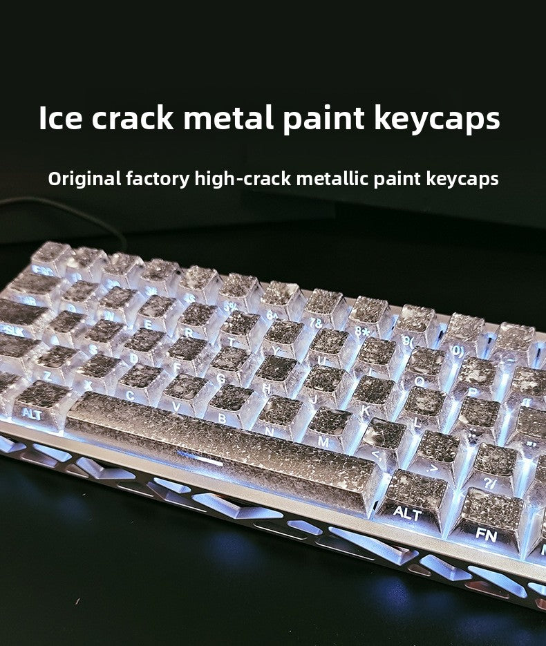Ice Crack Metallic Paint Original Side Engraving Translucent Sublimation Keyboard Keycaps Compatible with Night Demon Mega Lion Wooting 60