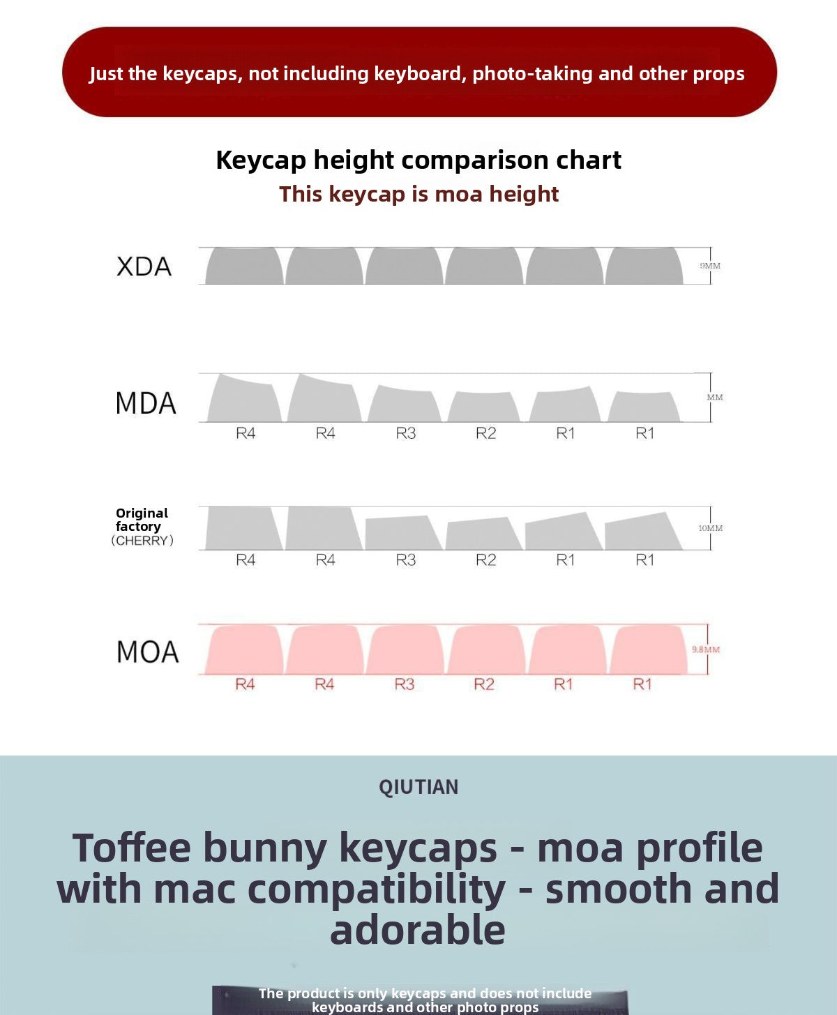 Toffee Bunny Cute Personalized Keycap MOA Dye-Sublimation PBT Rounded Compatible with Mechanical Keyboard 61/68/87/104