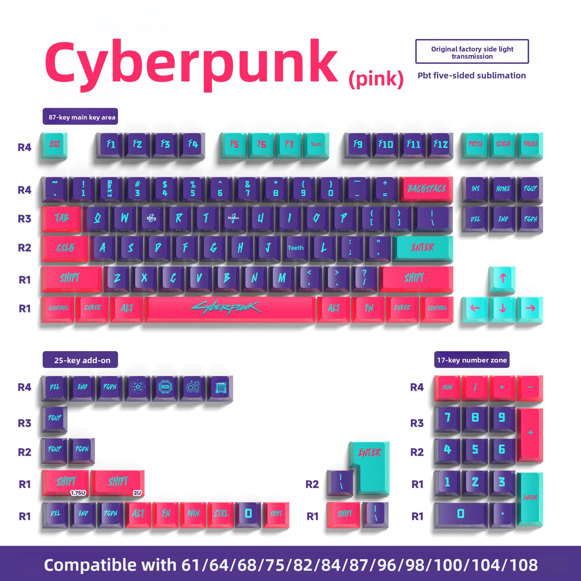129 Keys Original Side-Engraved Translucent Keycaps PBT Dye-Sublimation Mechanical Keyboard Keycaps