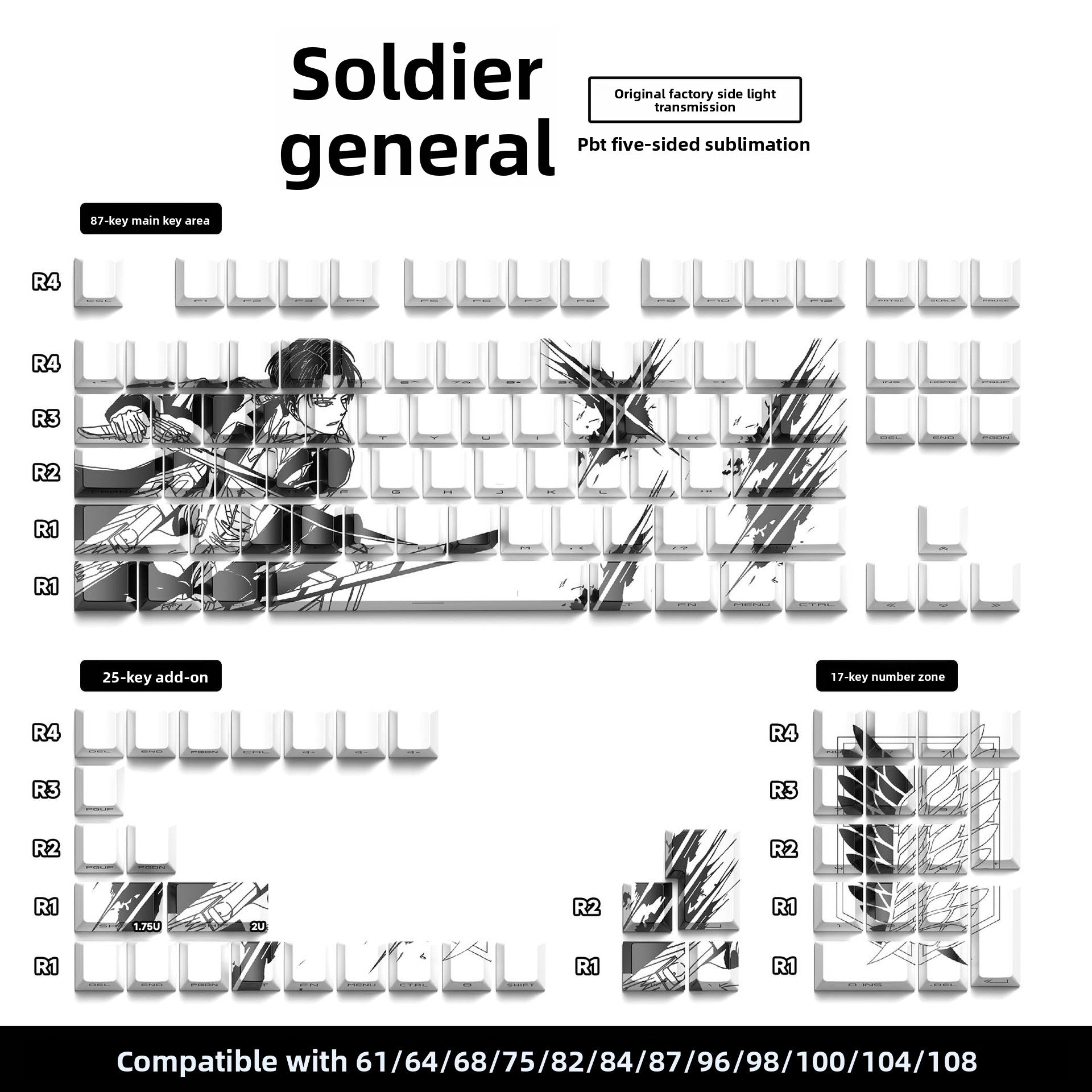 129 Keys Original Side-Engraved Translucent Keycaps PBT Dye-Sublimation Mechanical Keyboard Keycaps