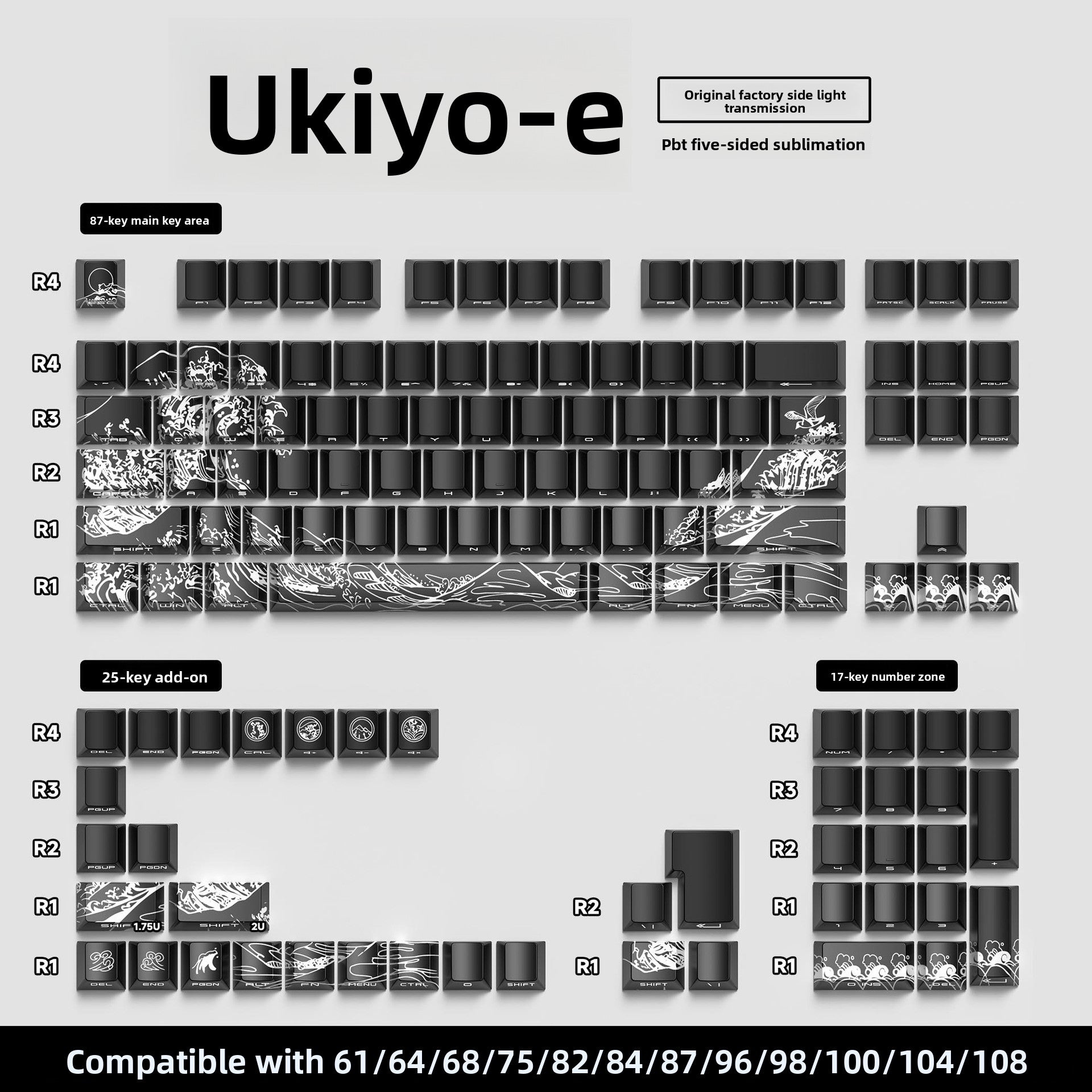 129 Keys Original Side-Engraved Translucent Keycaps PBT Dye-Sublimation Mechanical Keyboard Keycaps
