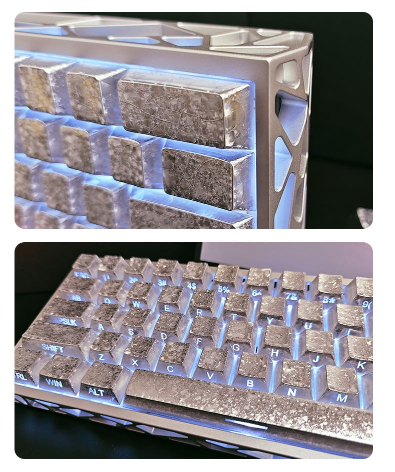 Ice Crack Metallic Paint Original Side Engraving Translucent Sublimation Keyboard Keycaps Compatible with Night Demon Mega Lion Wooting 60