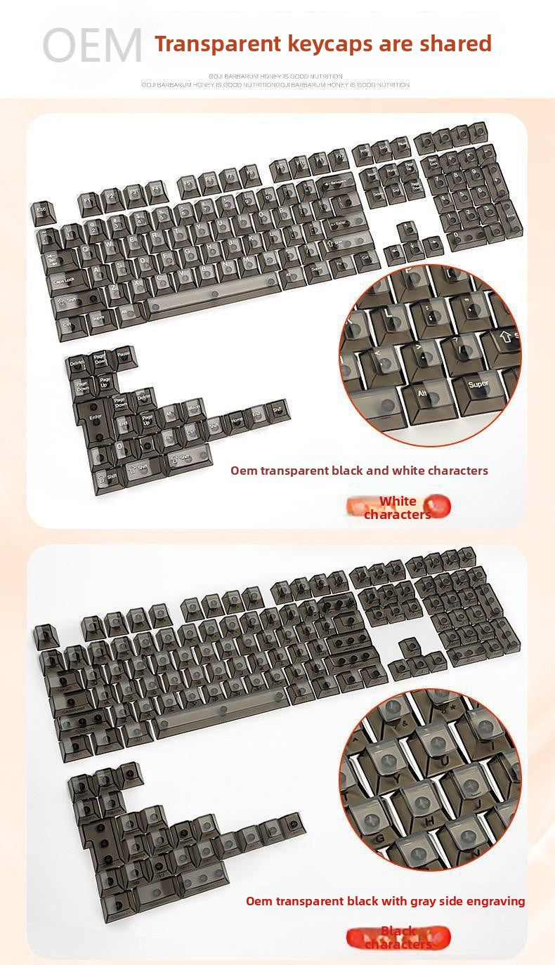 132 Keys Fully Transparent DIY-customized Fog Transparent Keycap Transparent PC Material Side Engraved Mechanical Keyboard Keycap