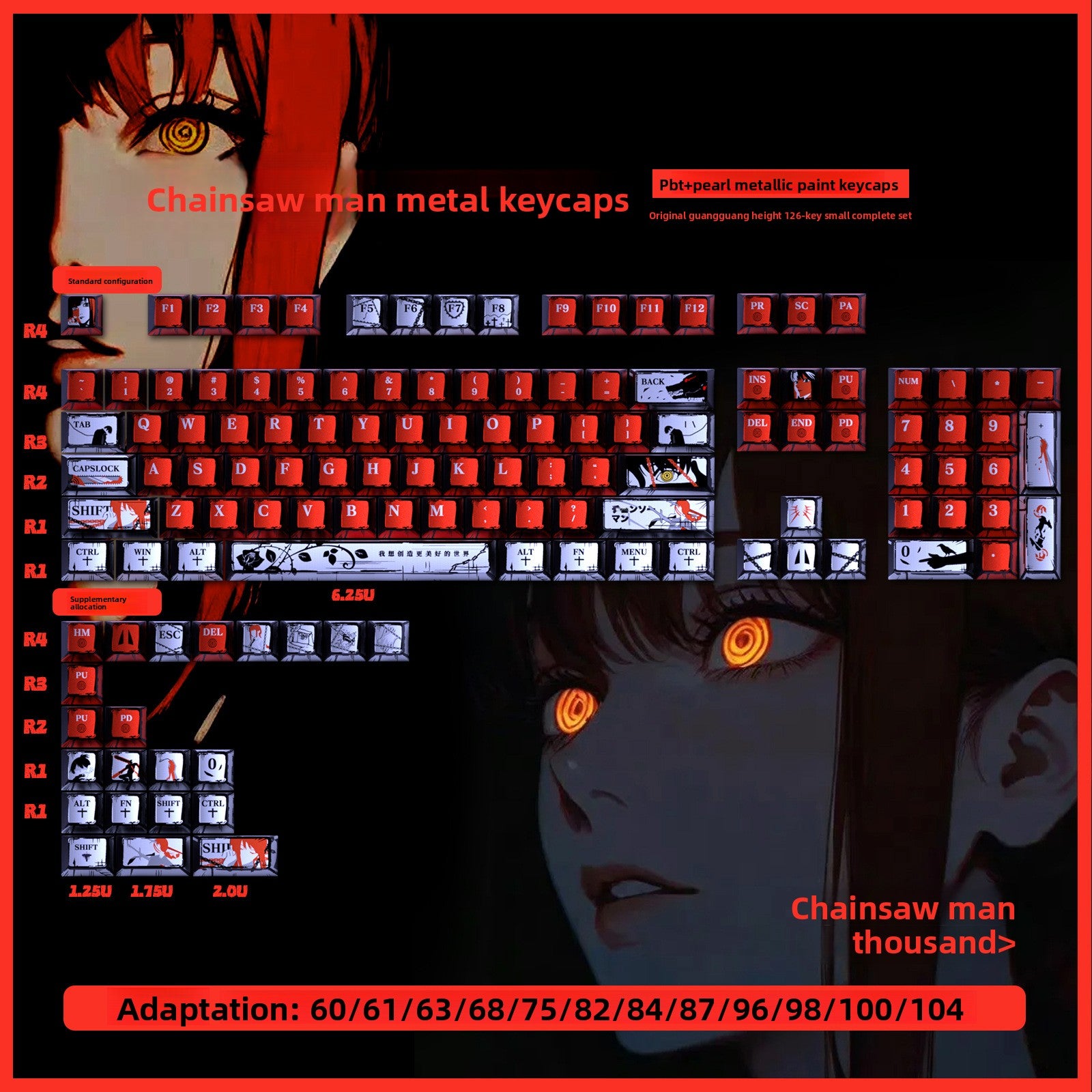 Chainsaw Man Pearlescent Metallic Paint Keycap Matte Feel Five-Sided Sublimation Night Demon Magnetic Switch 6075100 Wooting