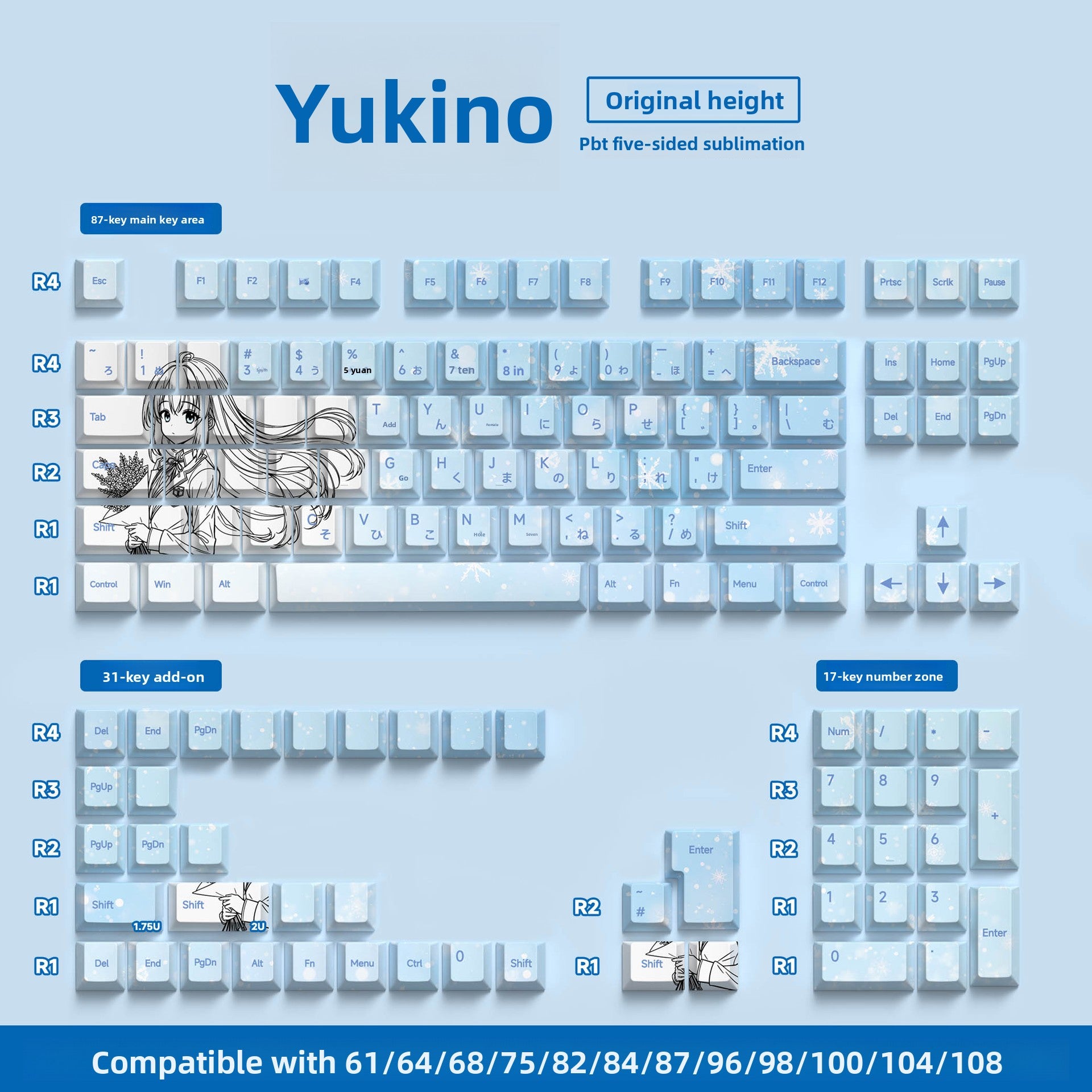 129 Keys Original Side-Engraved Translucent Keycaps PBT Dye-Sublimation Mechanical Keyboard Keycaps