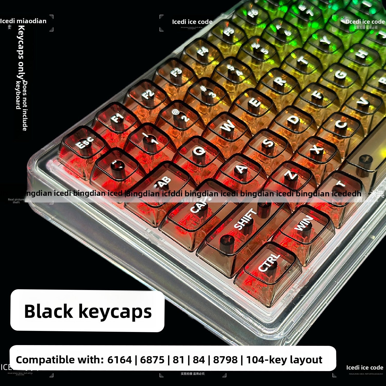 Bingdian Translucent Keycaps Crystal Ice Crystal Full Set Boxed Wholesale Transparent Crystal Magnetic Axis Mechanical Keycaps Light Pollution