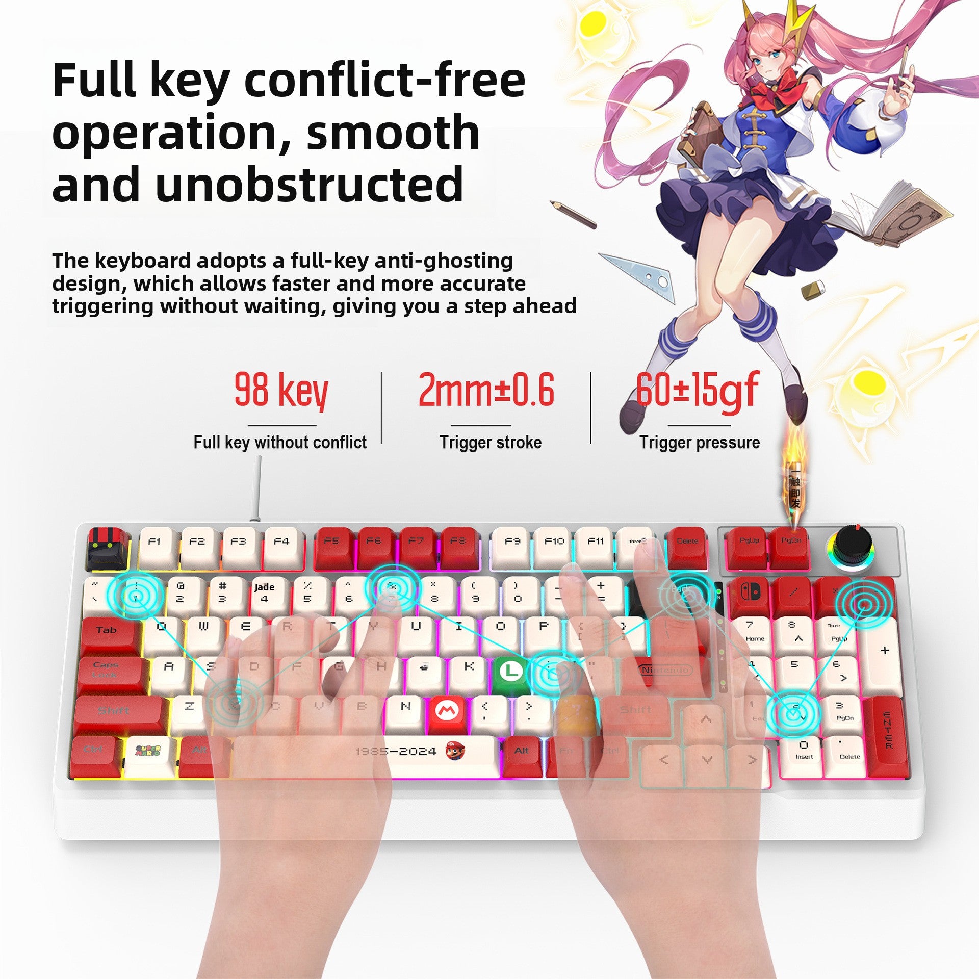 Mechanical Keyboard Custom Blue Switch Hot-Swappable Full-Key Rollover True Mechanical Keyboard Dual-Color Dye-Sublimation Keycaps