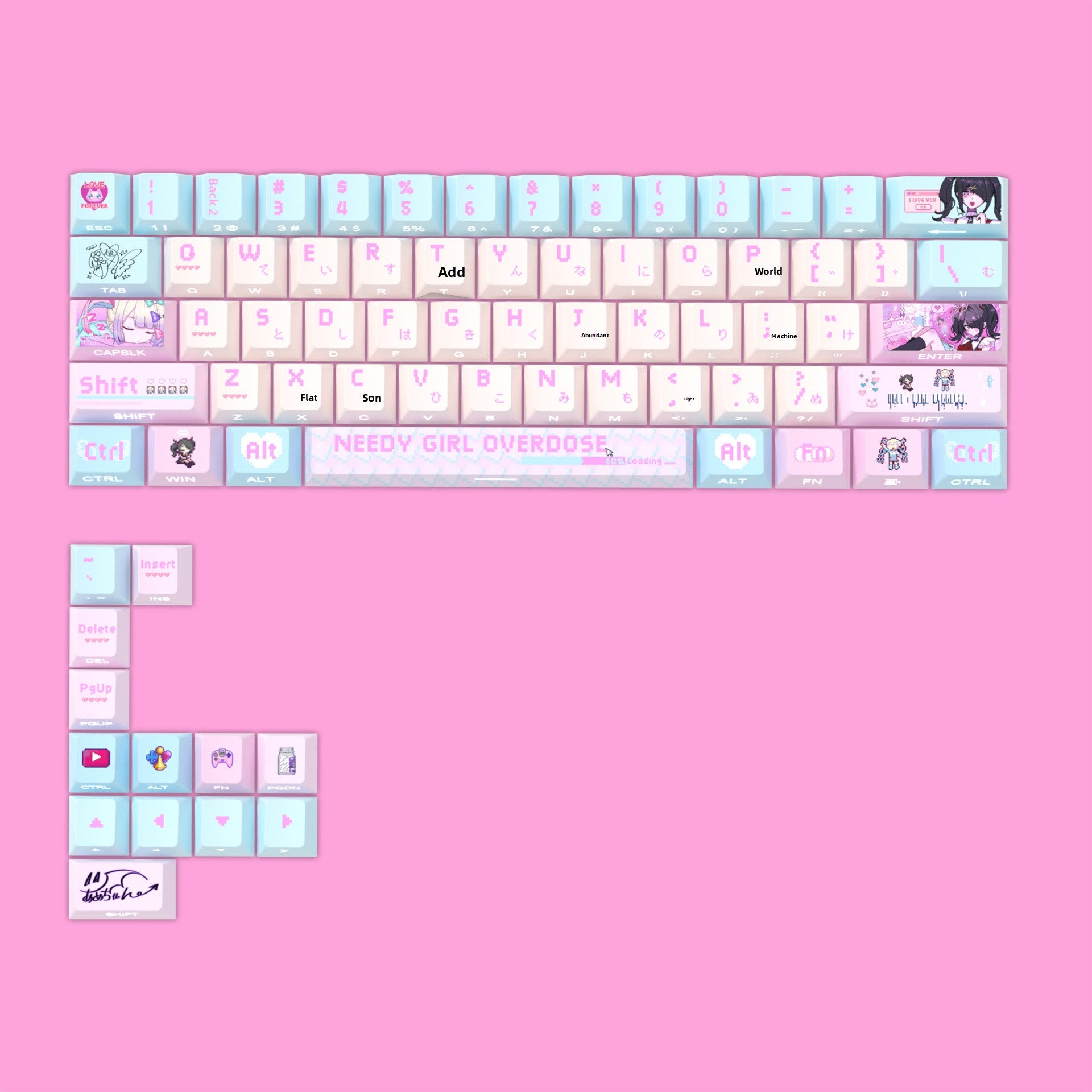 Streamer Girl Side-Engraved Original Translucent Keyboard Keycaps Small Full Set PBT Dye-Sublimation Compatible with Logitech and Wooting