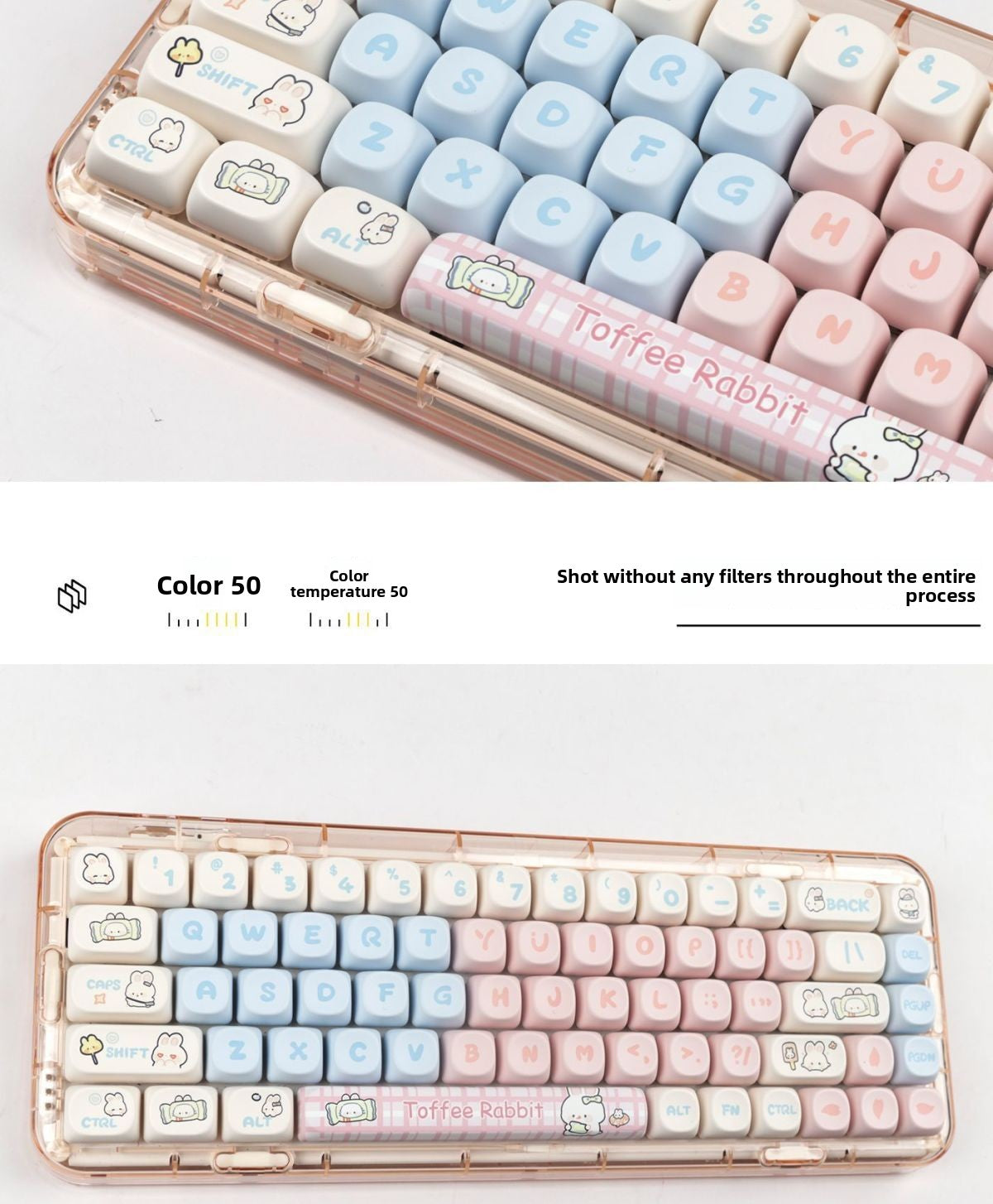 Toffee Bunny Cute Personalized Keycap MOA Dye-Sublimation PBT Rounded Compatible with Mechanical Keyboard 61/68/87/104