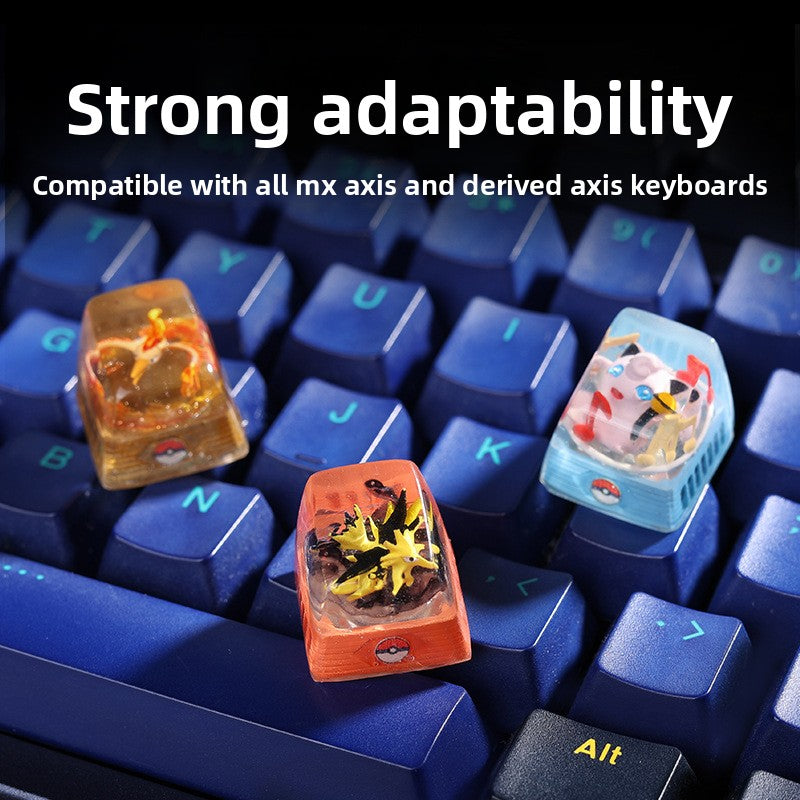 DIY Epoxy Crystal Three Holy Birds Mechanical Keyboard Custom Keycaps Pokémon Keycaps Cross Translucent SA High
