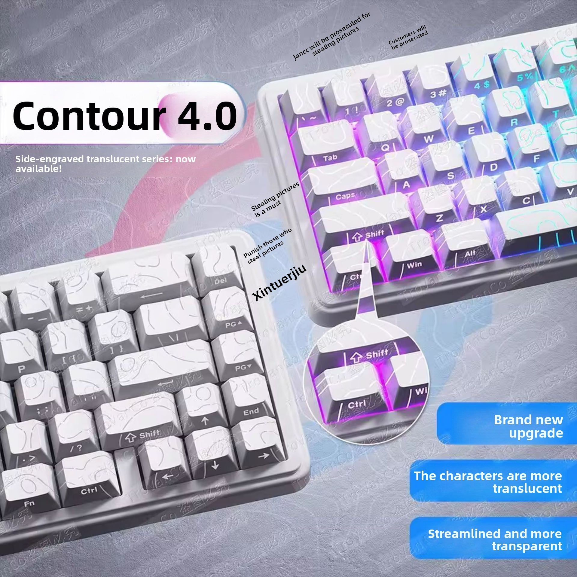 Wolf Spider Contour Side-Engraved Keycaps Translucent Original Height 132 Keys Small Full Set Compatible with 68/75/87/104 Keys
